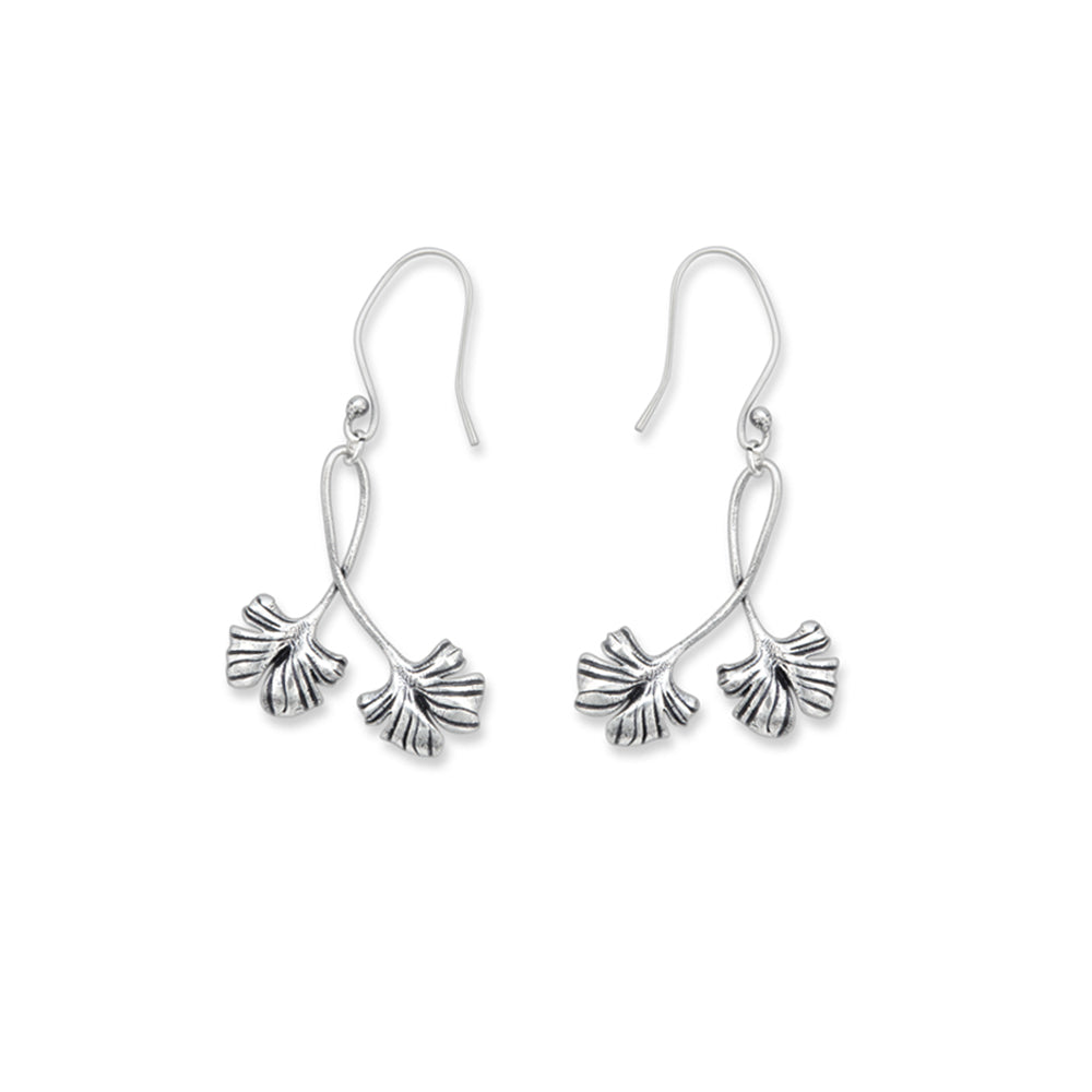 Double Fronds Silver Tone Earrings - Myra USA