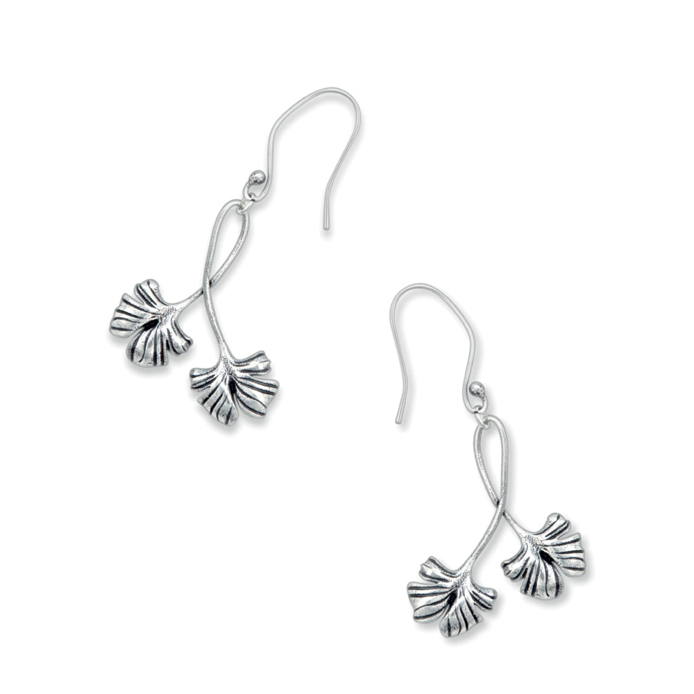 Double Fronds Silver Tone Earrings - Myra USA