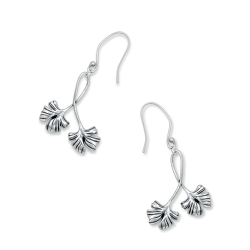 Double Fronds Silver Tone Earrings - Myra USA