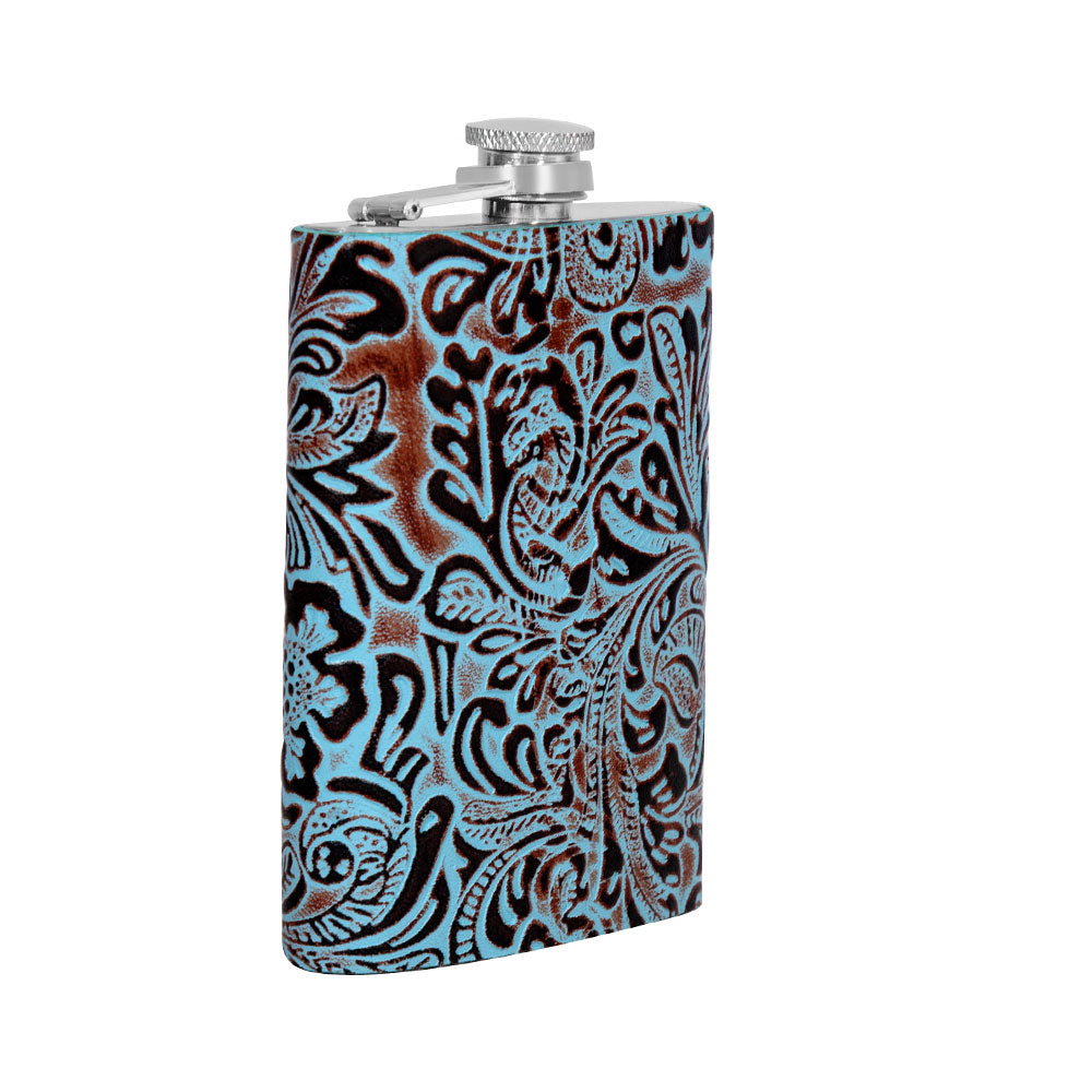 Mountain Trail Flask in Hand-tooled Leather - Myra USA