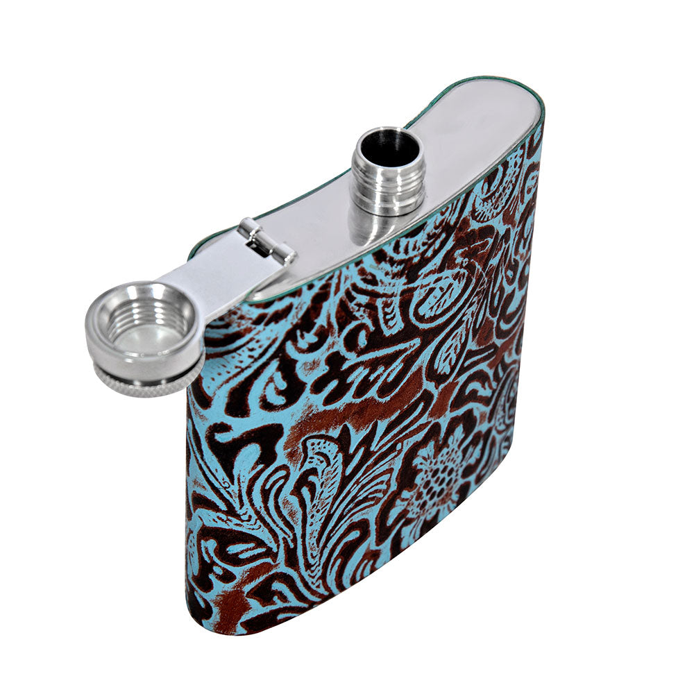 Mountain Trail Flask in Hand-tooled Leather - Myra USA