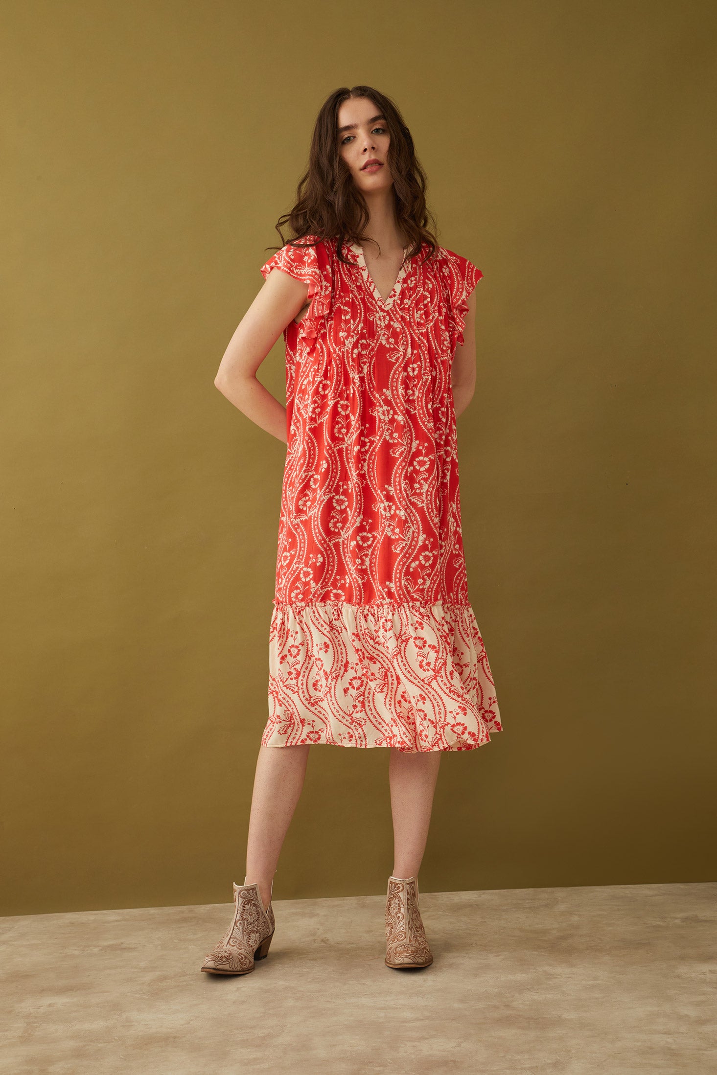 Tangerine Floral Splendor Dress - Myra USA