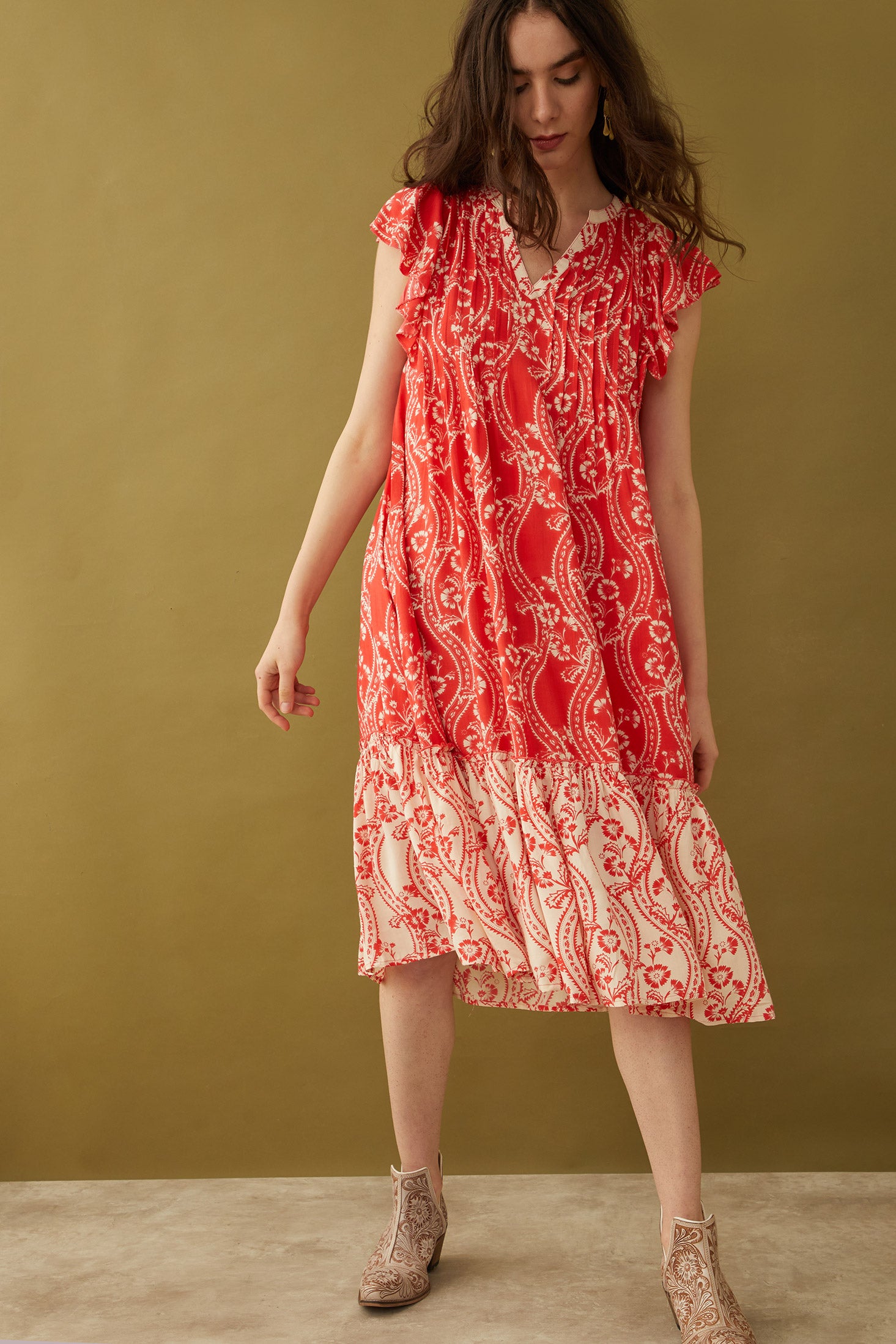 Tangerine Floral Splendor Dress - Myra USA