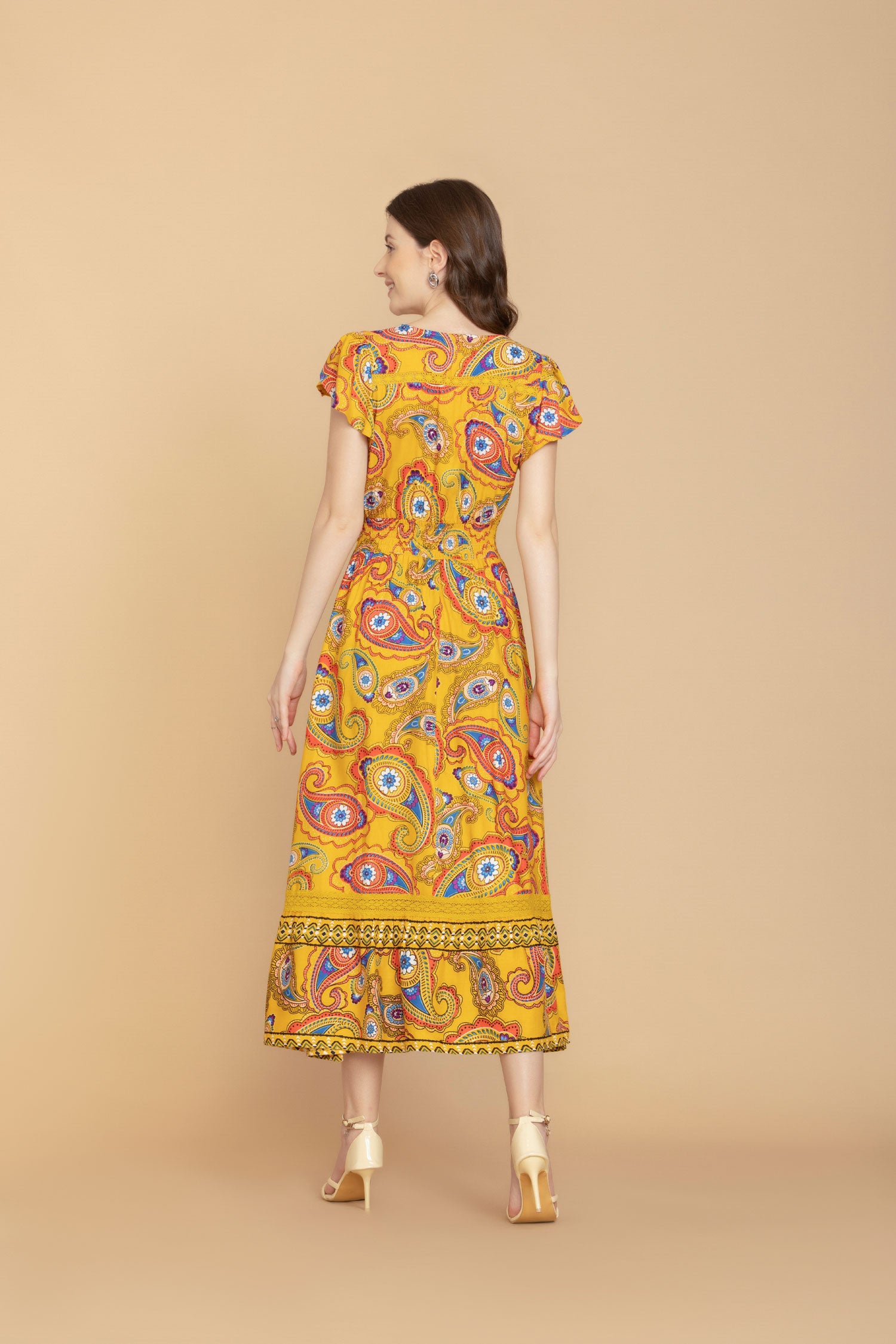 Sunrise Golden Paisley Drop Waist Dress - Myra USA