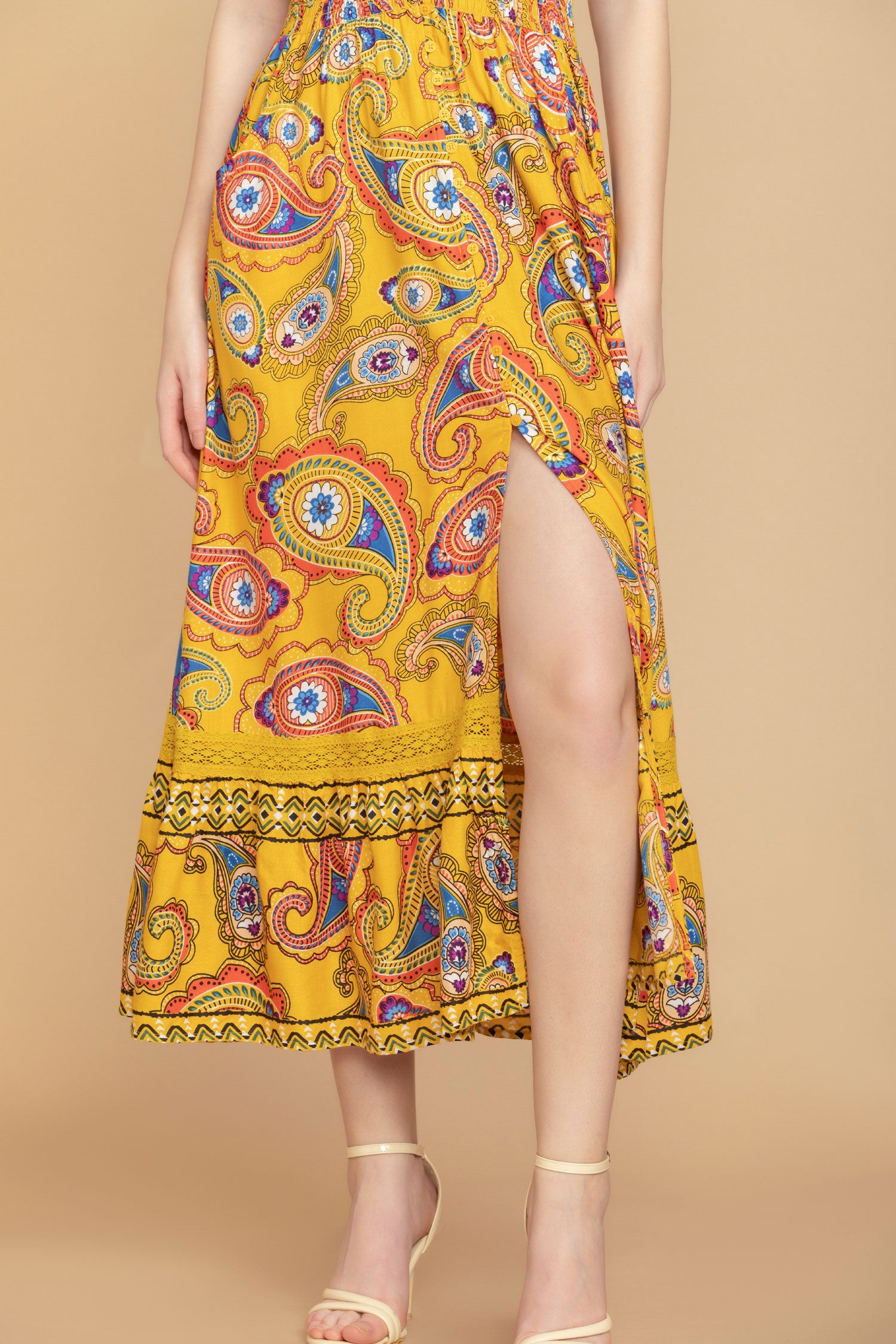 Sunrise Golden Paisley Drop Waist Dress - Myra USA