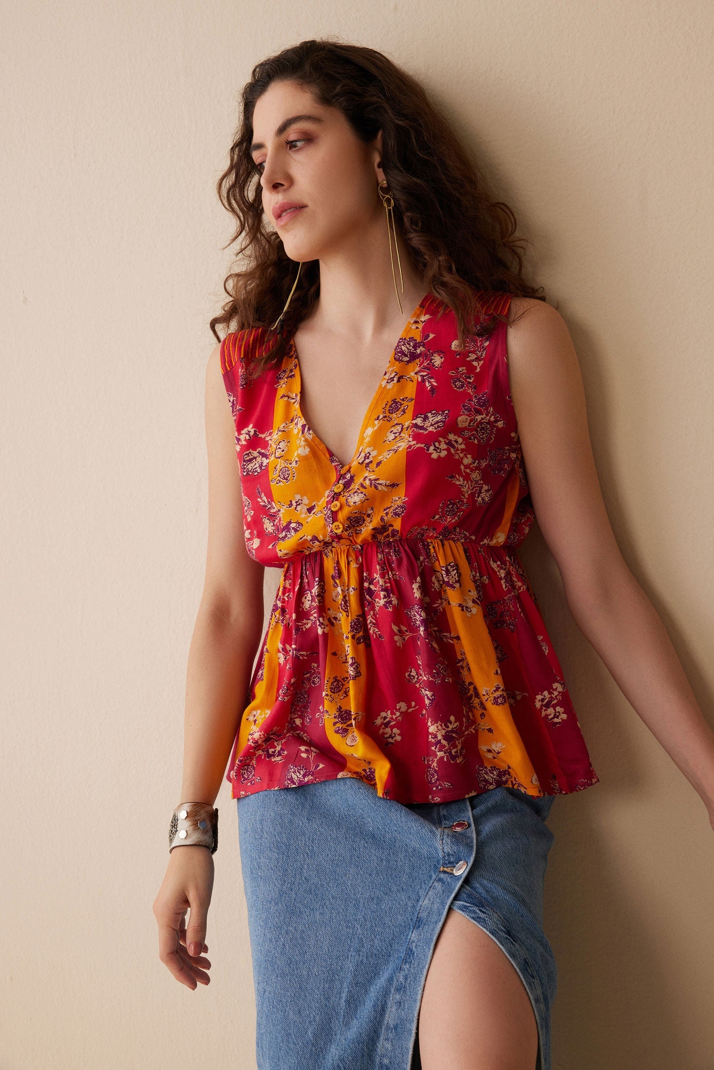 Bohera Grace Anne Color Stripe Sleeveless Peplum Top - Myra USA