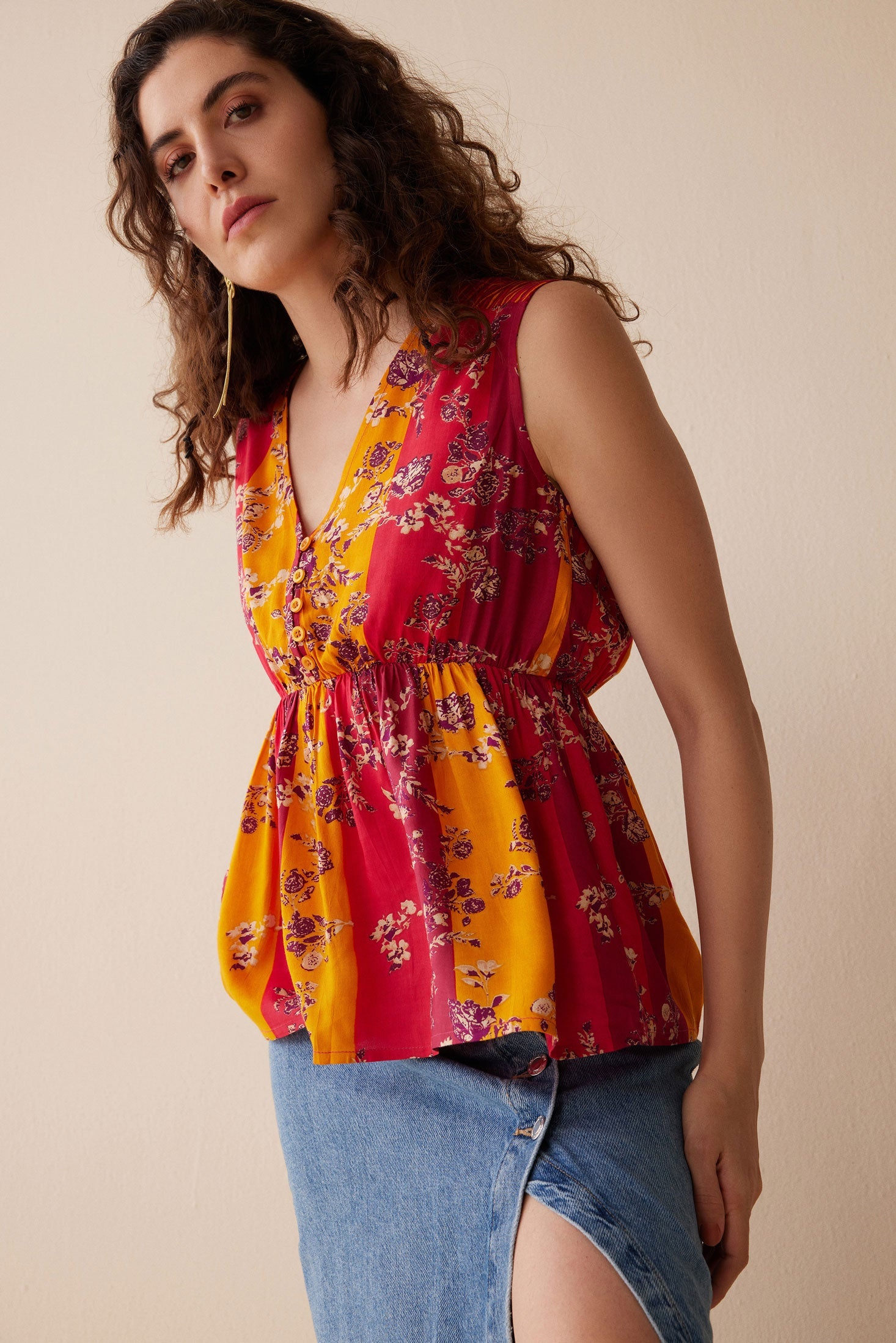 Bohera Grace Anne Color Stripe Sleeveless Peplum Top - Myra USA