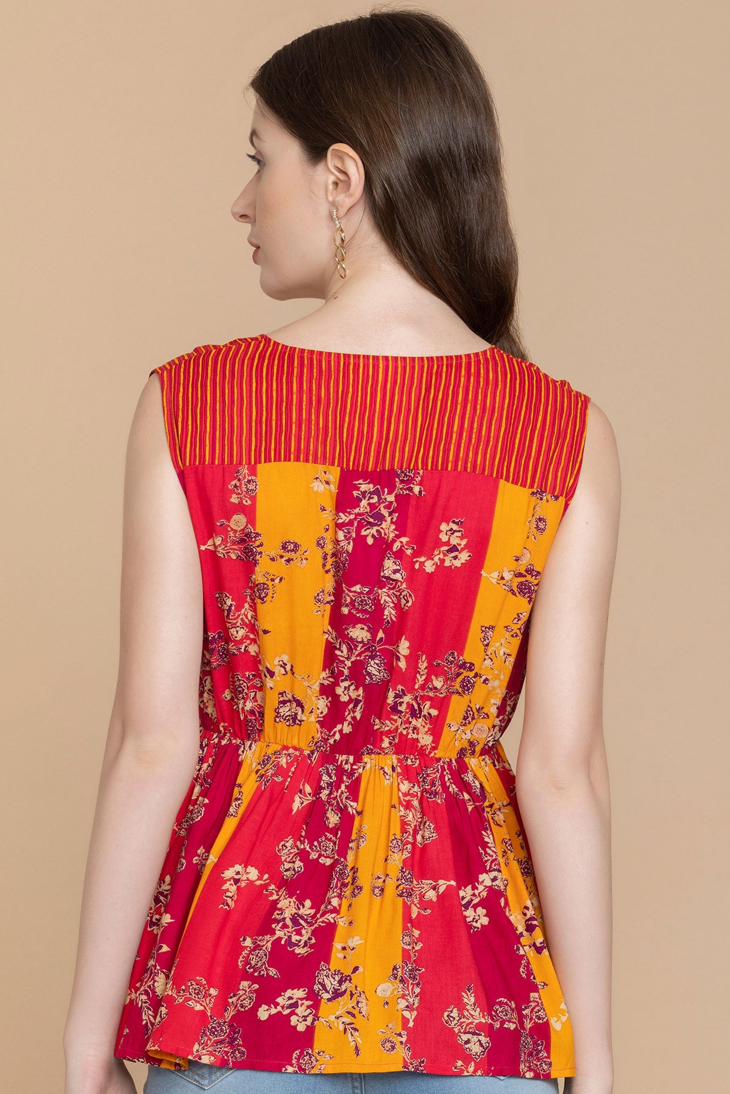 Bohera Grace Anne Color Stripe Sleeveless Peplum Top - Myra USA