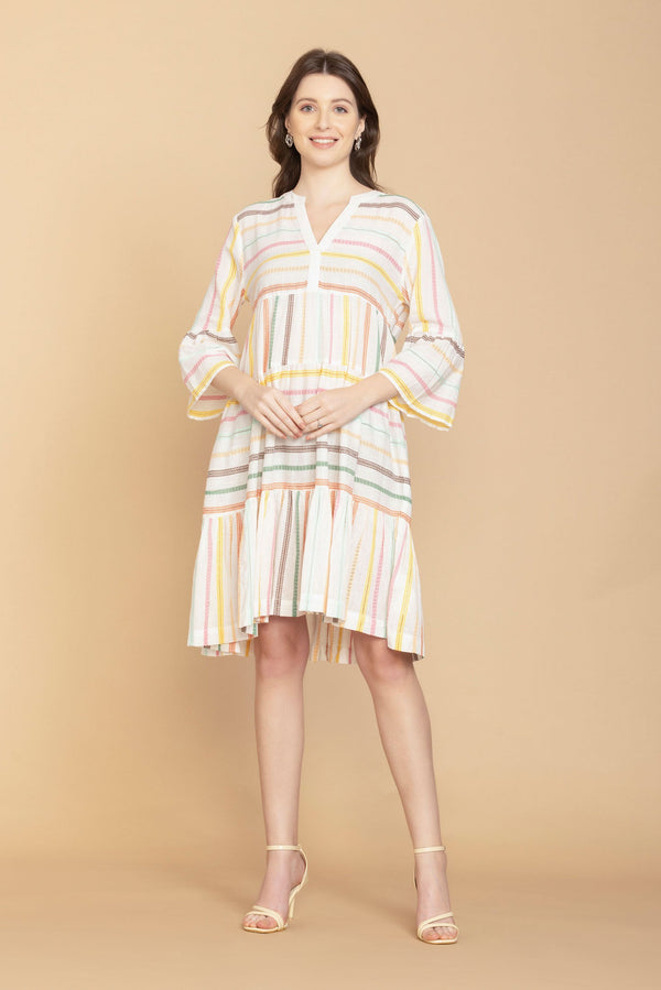 Spring Skies V-Neck Mid-Sleeve Dress - Myra USA
