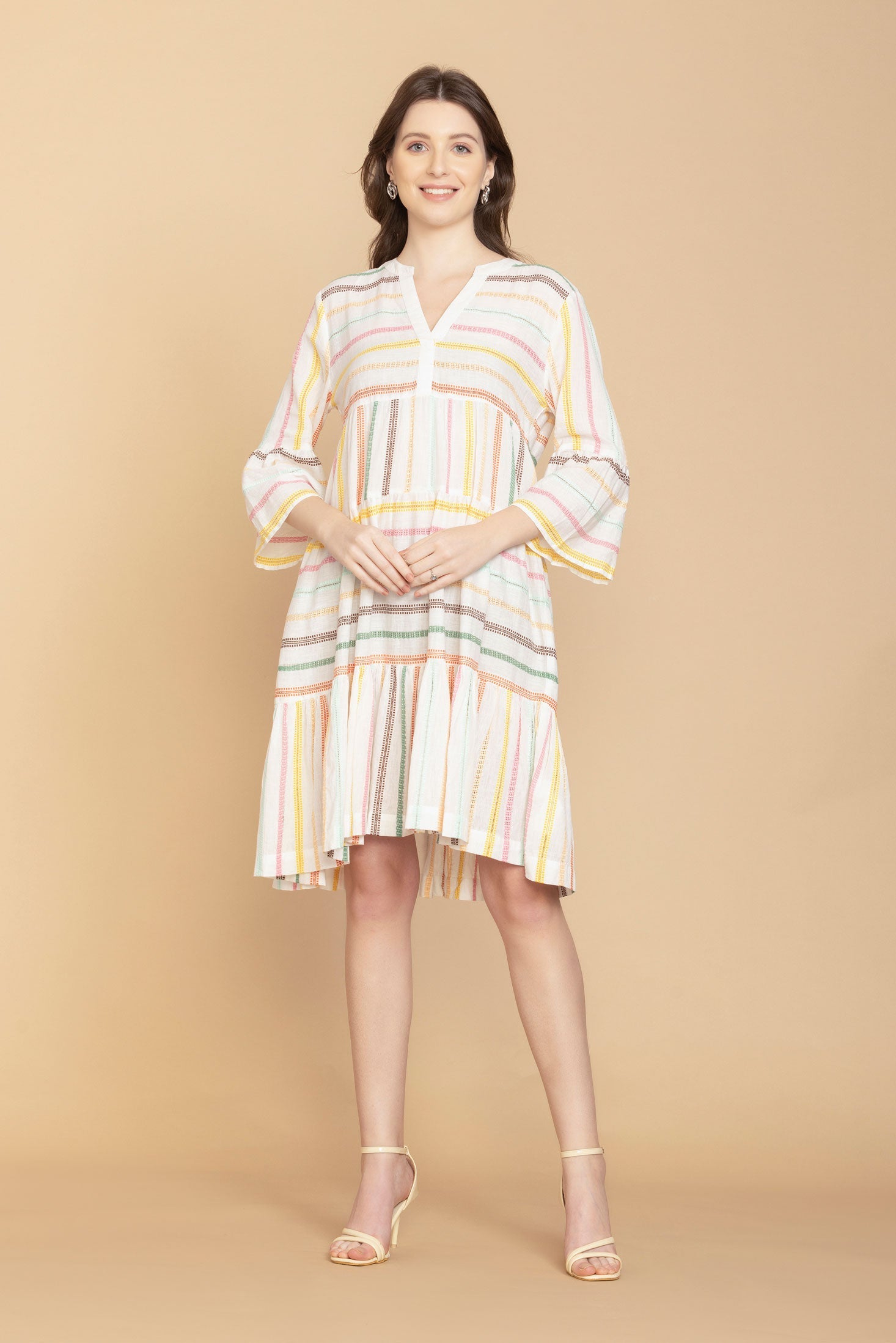 Spring Skies V-Neck Mid-Sleeve Dress - Myra USA
