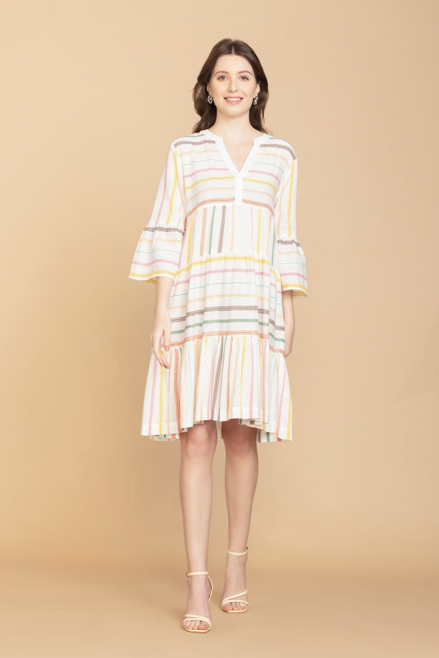 Spring Skies V-Neck Mid-Sleeve Dress - Myra USA