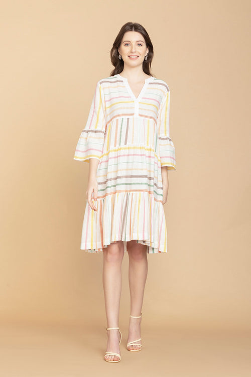 Spring Skies V-Neck Mid-Sleeve Dress - Myra USA