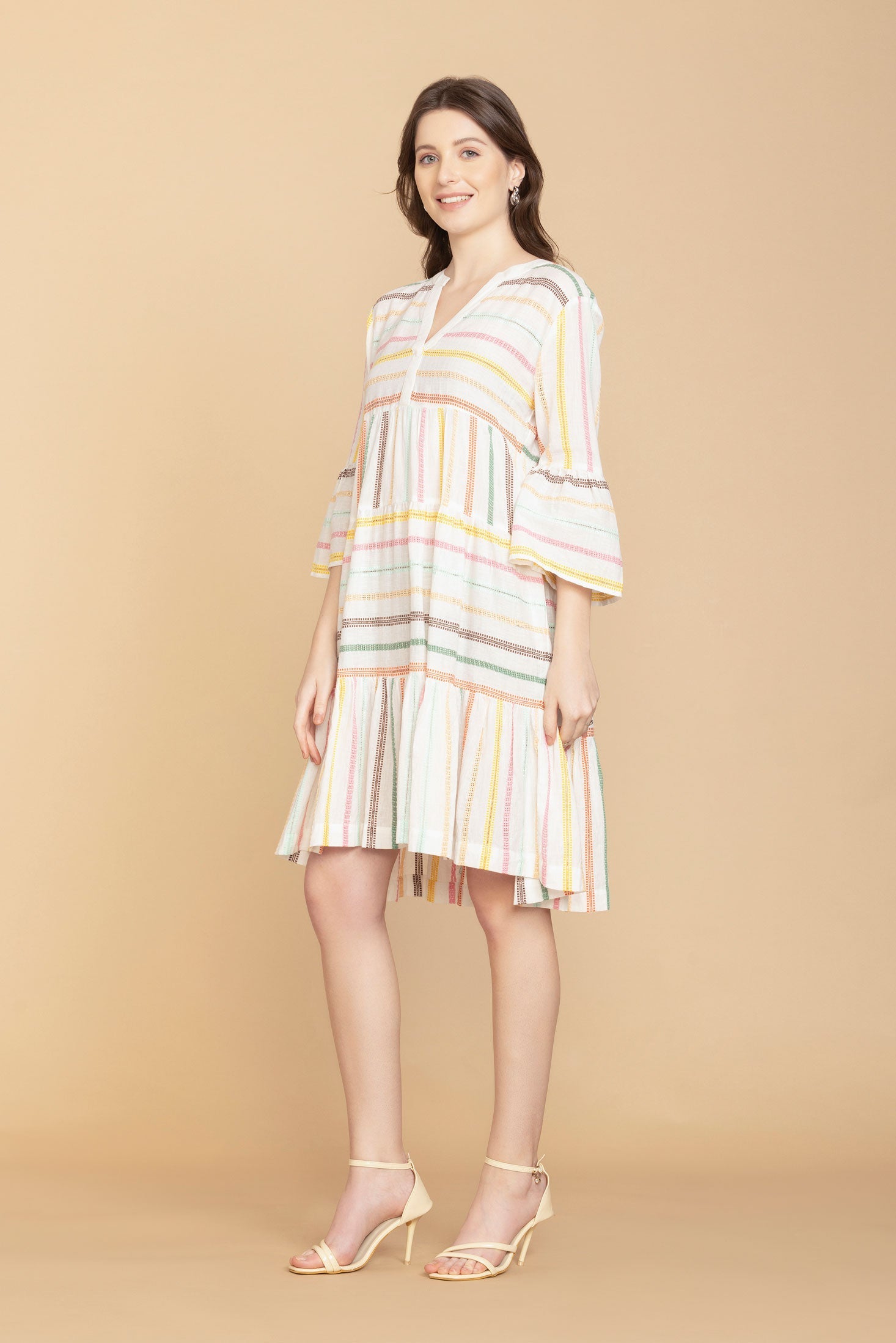 Spring Skies V-Neck Mid-Sleeve Dress - Myra USA