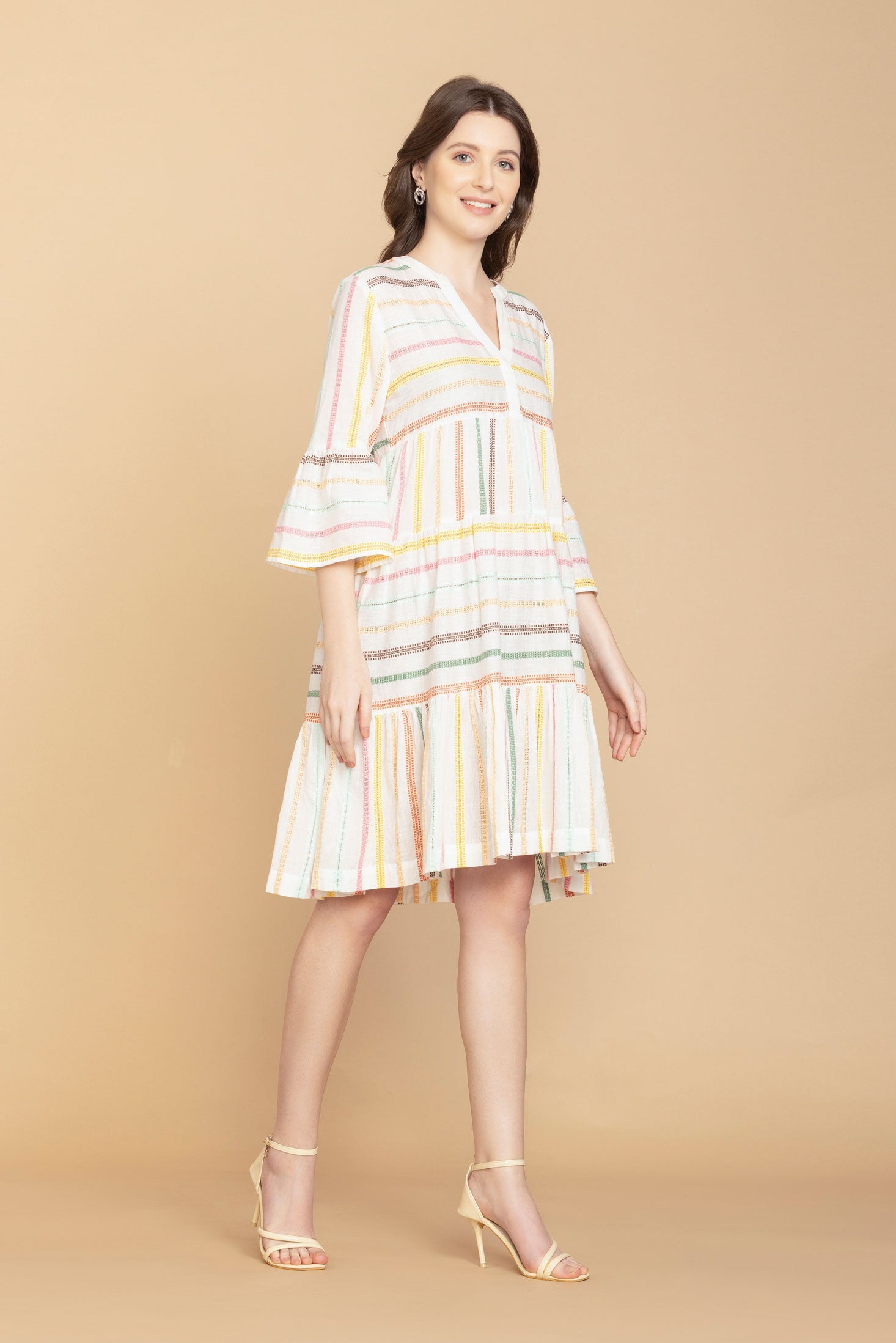 Spring Skies V-Neck Mid-Sleeve Dress - Myra USA