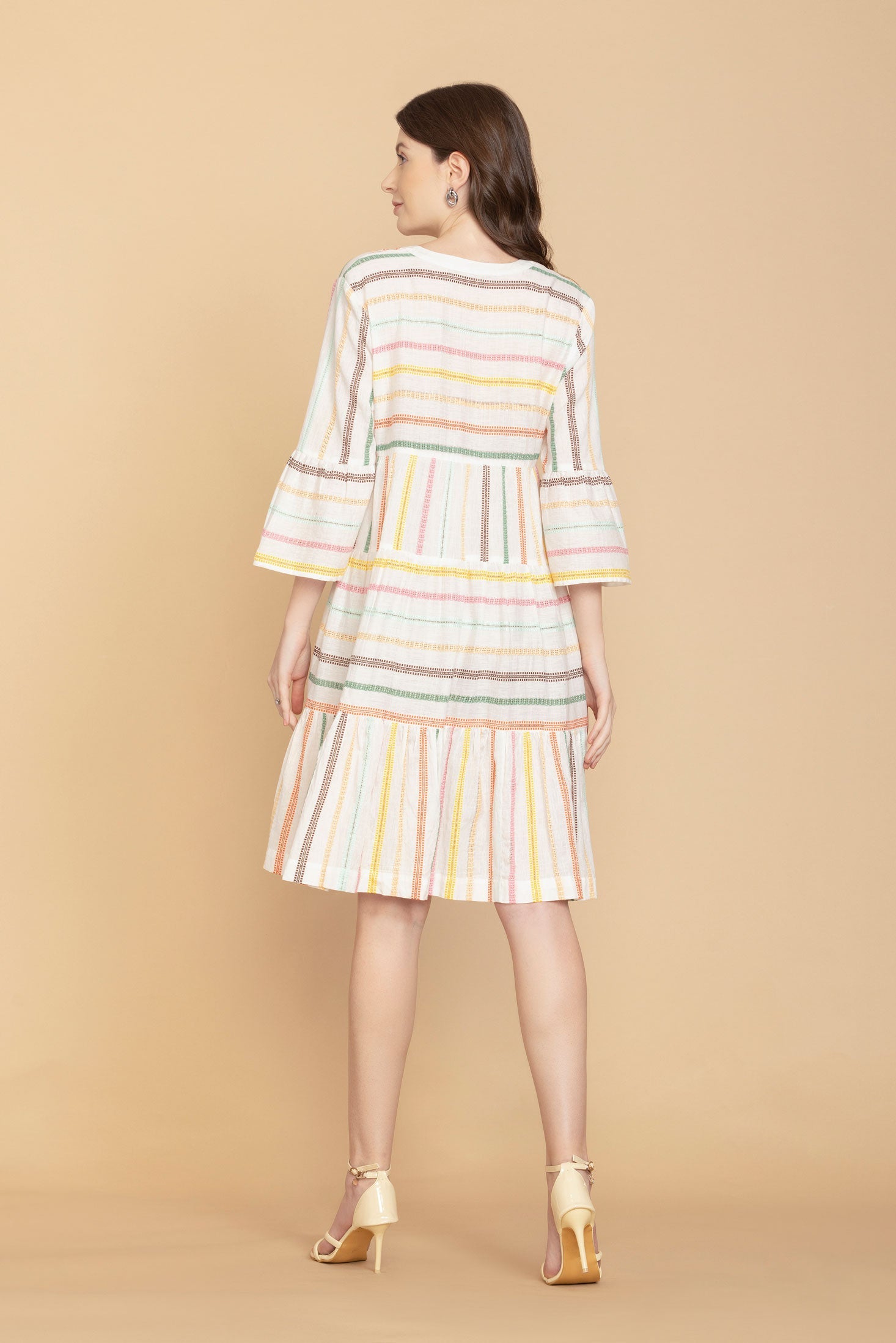 Spring Skies V-Neck Mid-Sleeve Dress - Myra USA