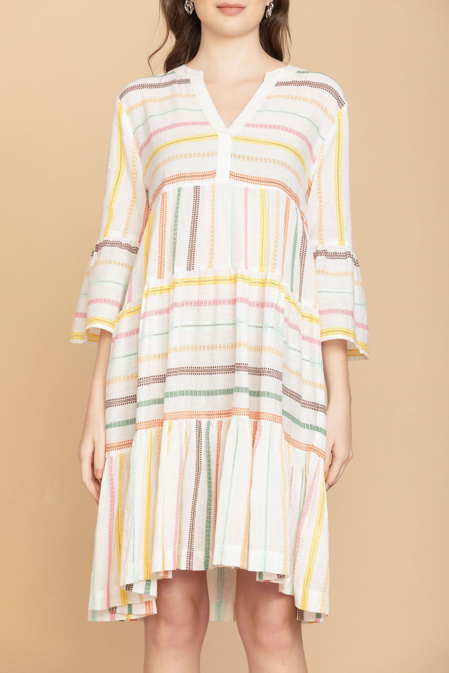 Spring Skies V-Neck Mid-Sleeve Dress - Myra USA