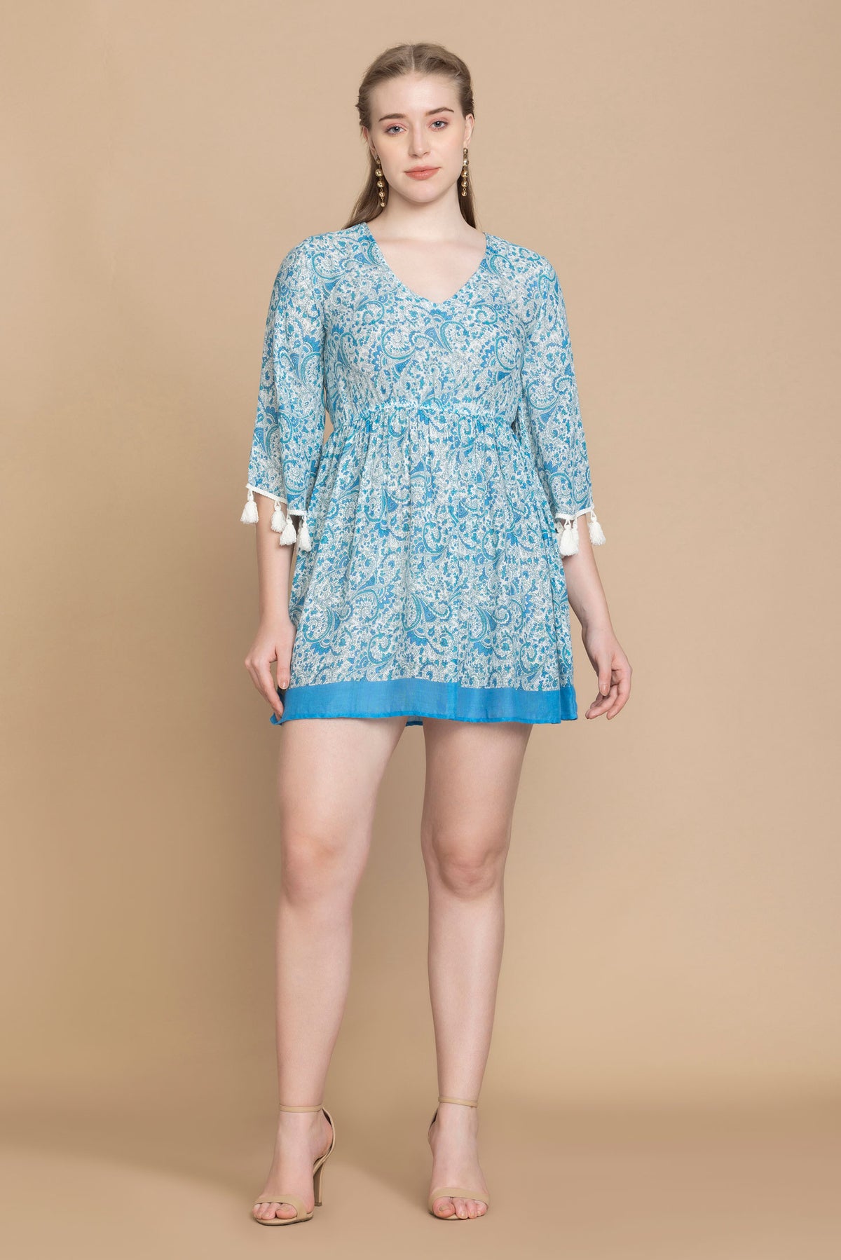 Sky Blue Paisley Babydoll Dress - Myra USA