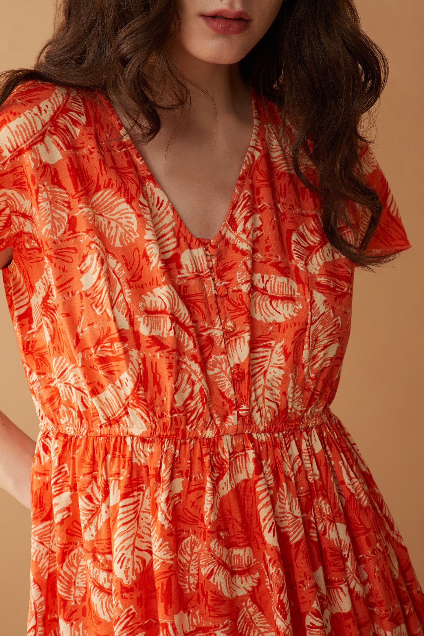Glorious Tangerine Button Dress - Myra USA