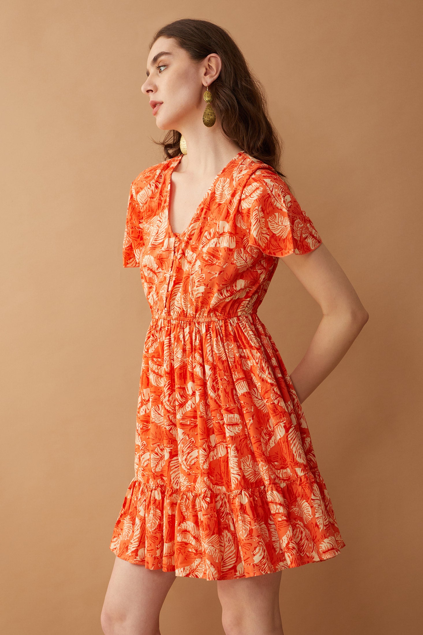 Glorious Tangerine Button Dress - Myra USA