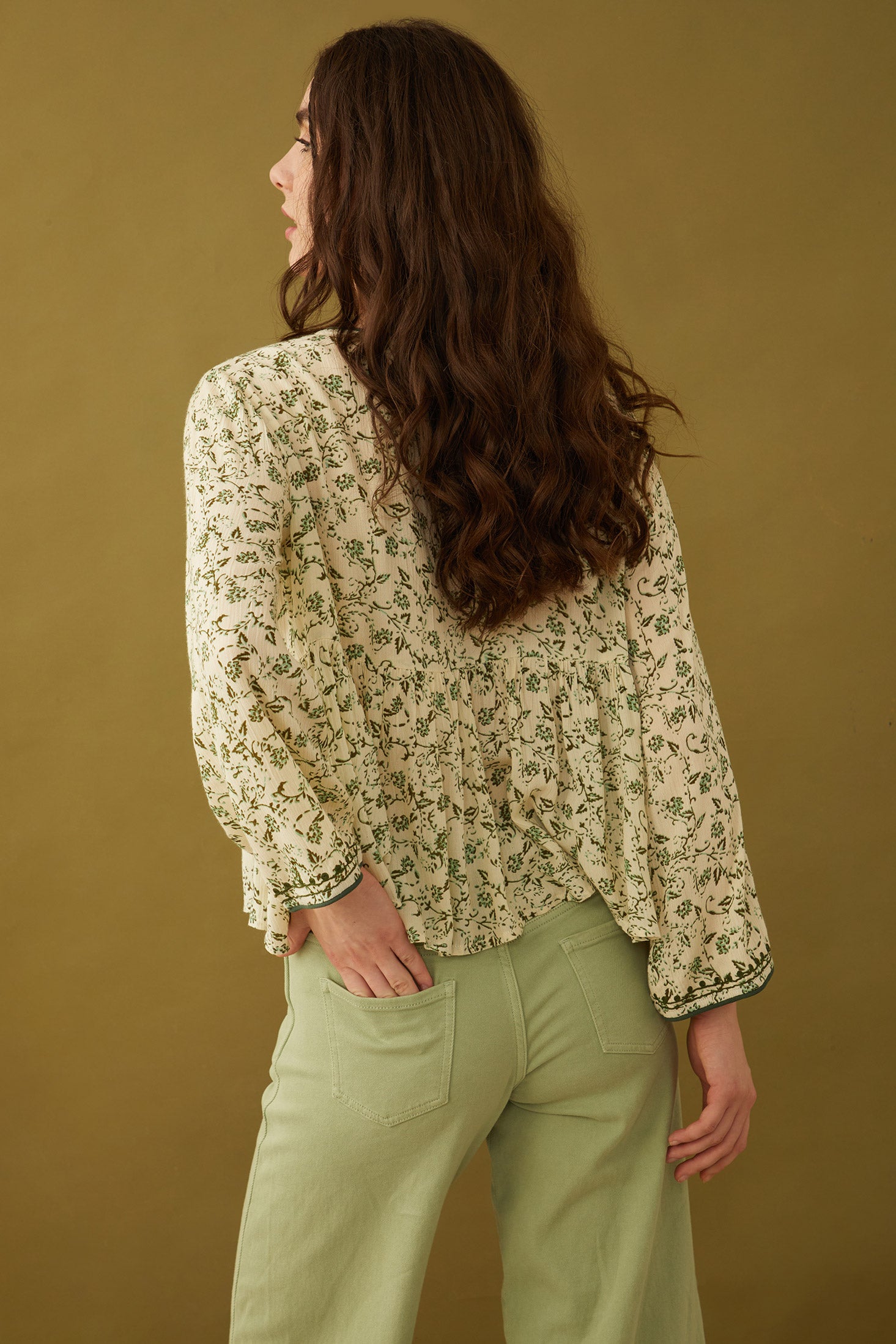 Floral Petals V-Neck Tassled Blouse - Myra USA