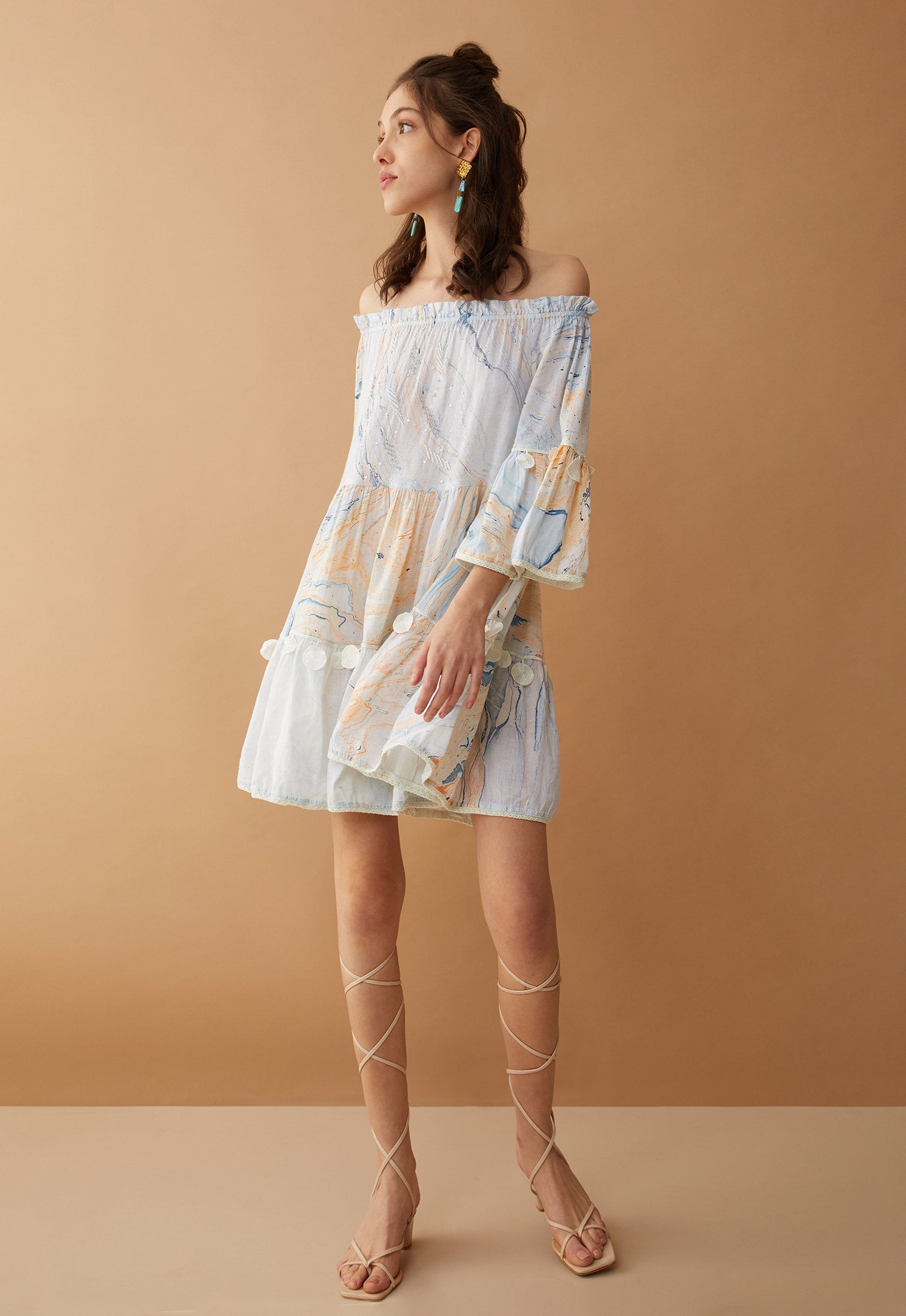 marble off the shoulder dress Sansa Marble Off-Shoulder Dress L