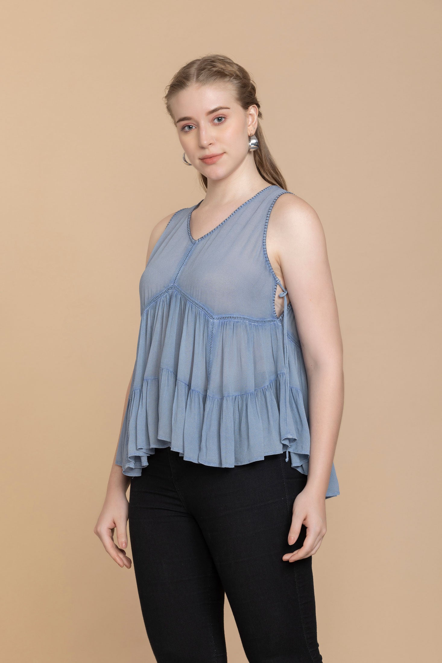 Bohera Faustina Washed Top in Blue - Myra USA