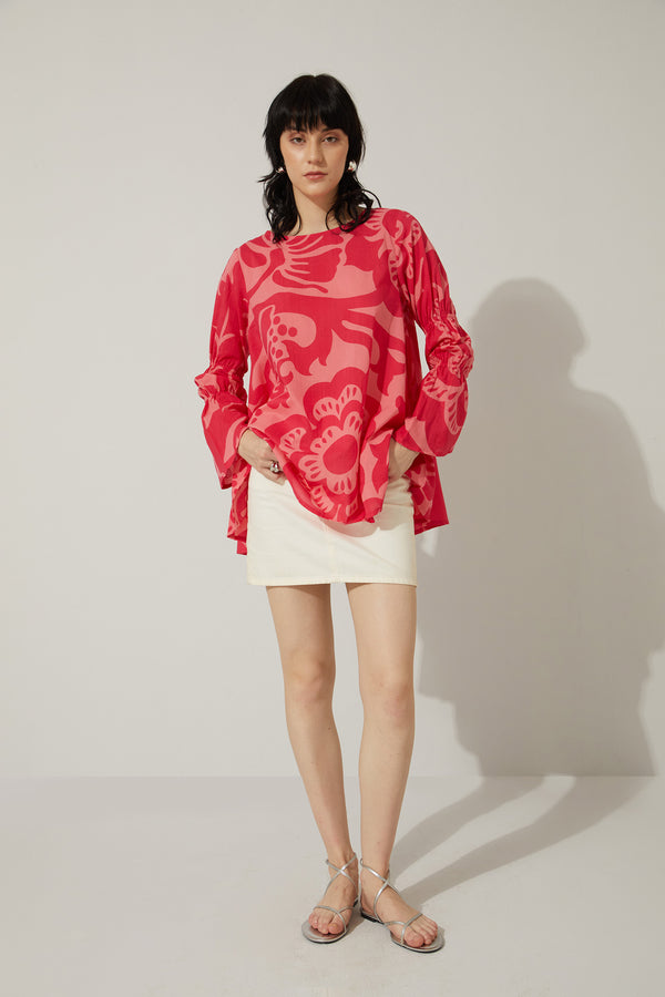 Flora Daye Round Neck Flare Sleeve Top - Myra USA