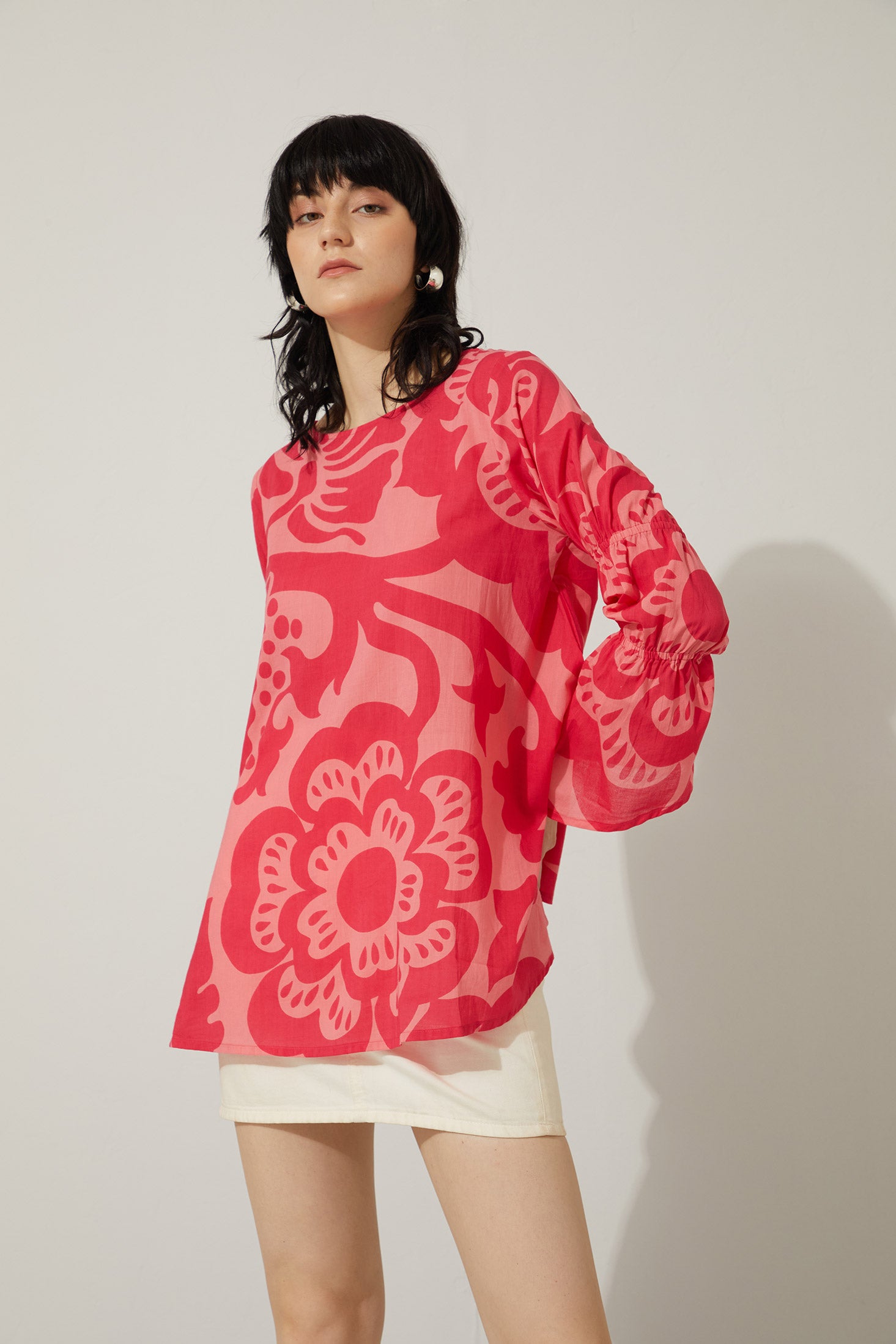 Flora Daye Round Neck Flare Sleeve Top - Myra USA