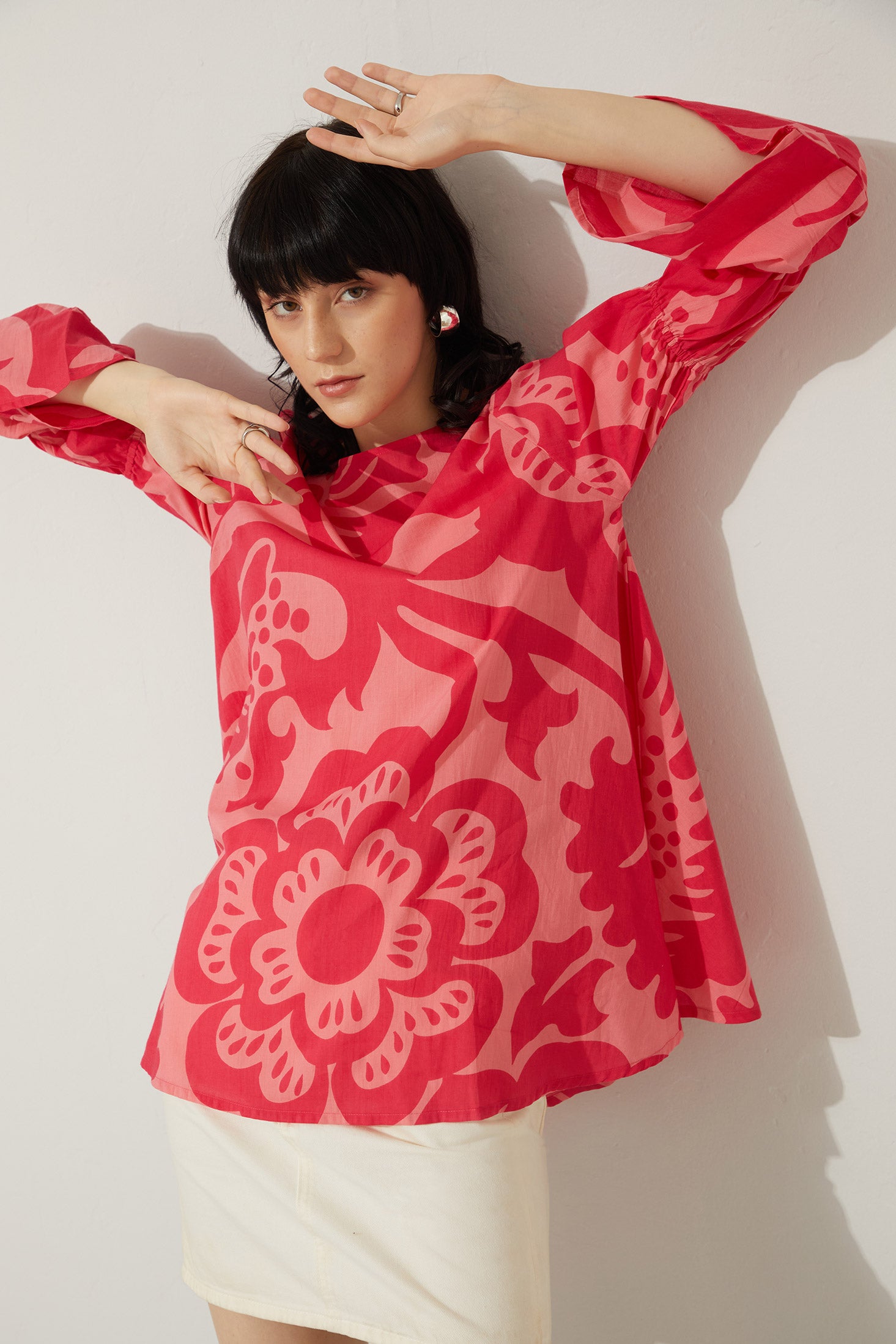 Flora Daye Round Neck Flare Sleeve Top - Myra USA