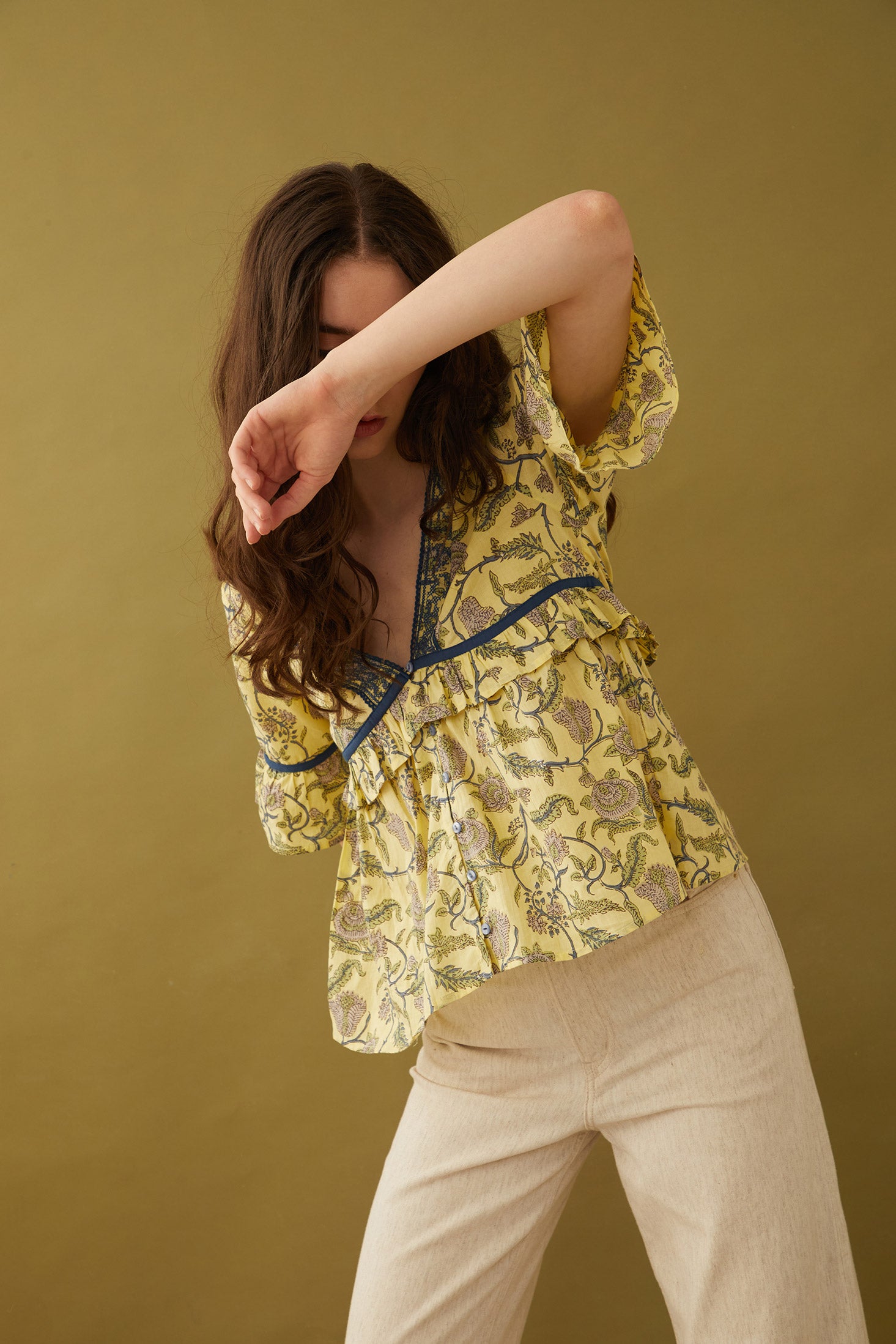 Cassandra V-Neck Babydoll Embroidered Top - Myra USA