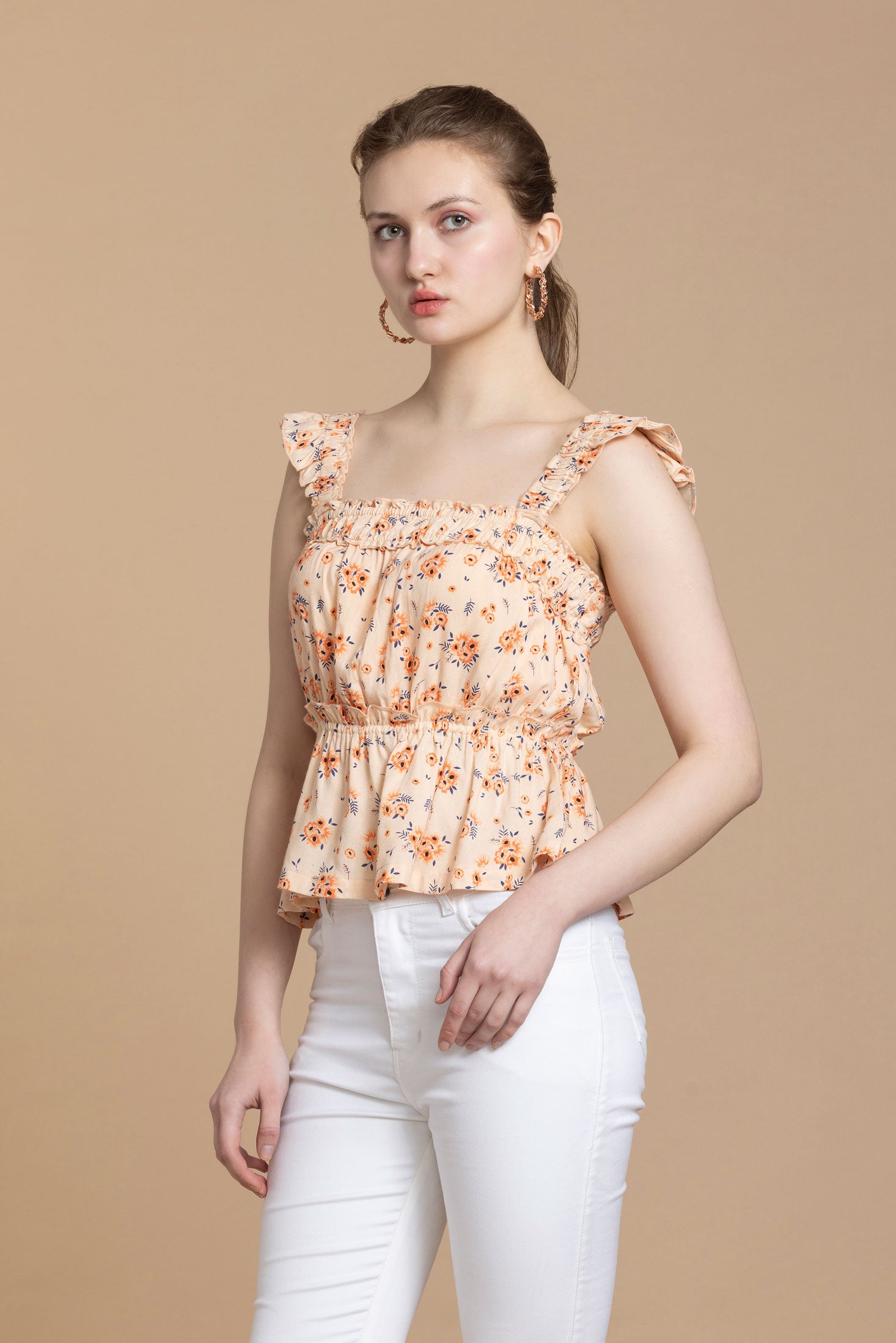 Bohera Sashiko Floral Peplum Top - Myra USA