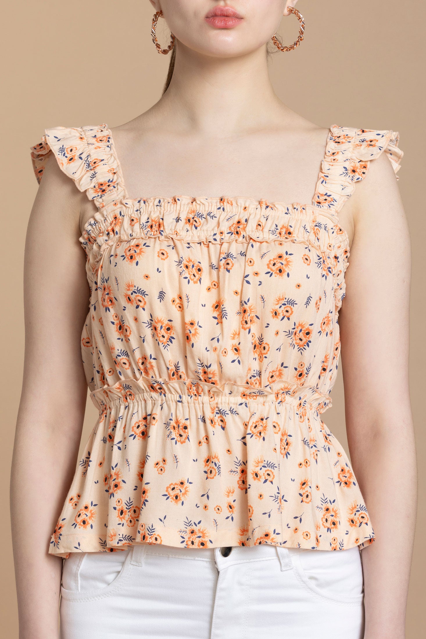 Bohera Sashiko Floral Peplum Top - Myra USA