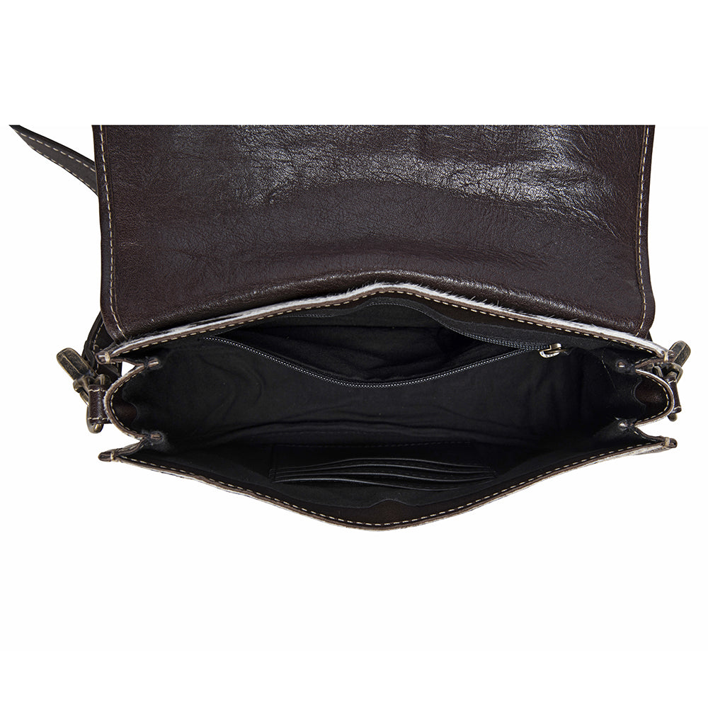 Angus Ridge Leather & Hairon Bag In Dark Hair-On Hide - Myra USA