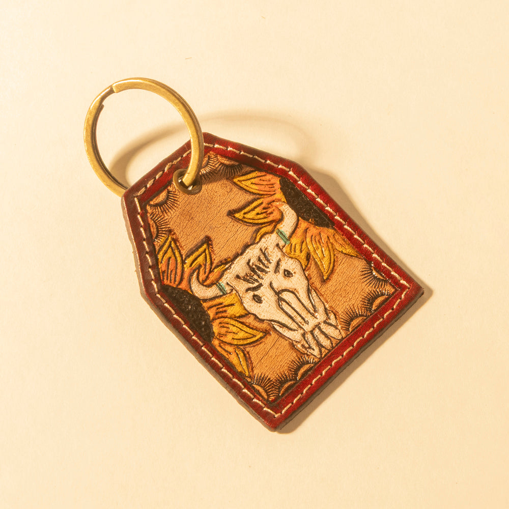 Bison Skull Sunflowers Key Fob