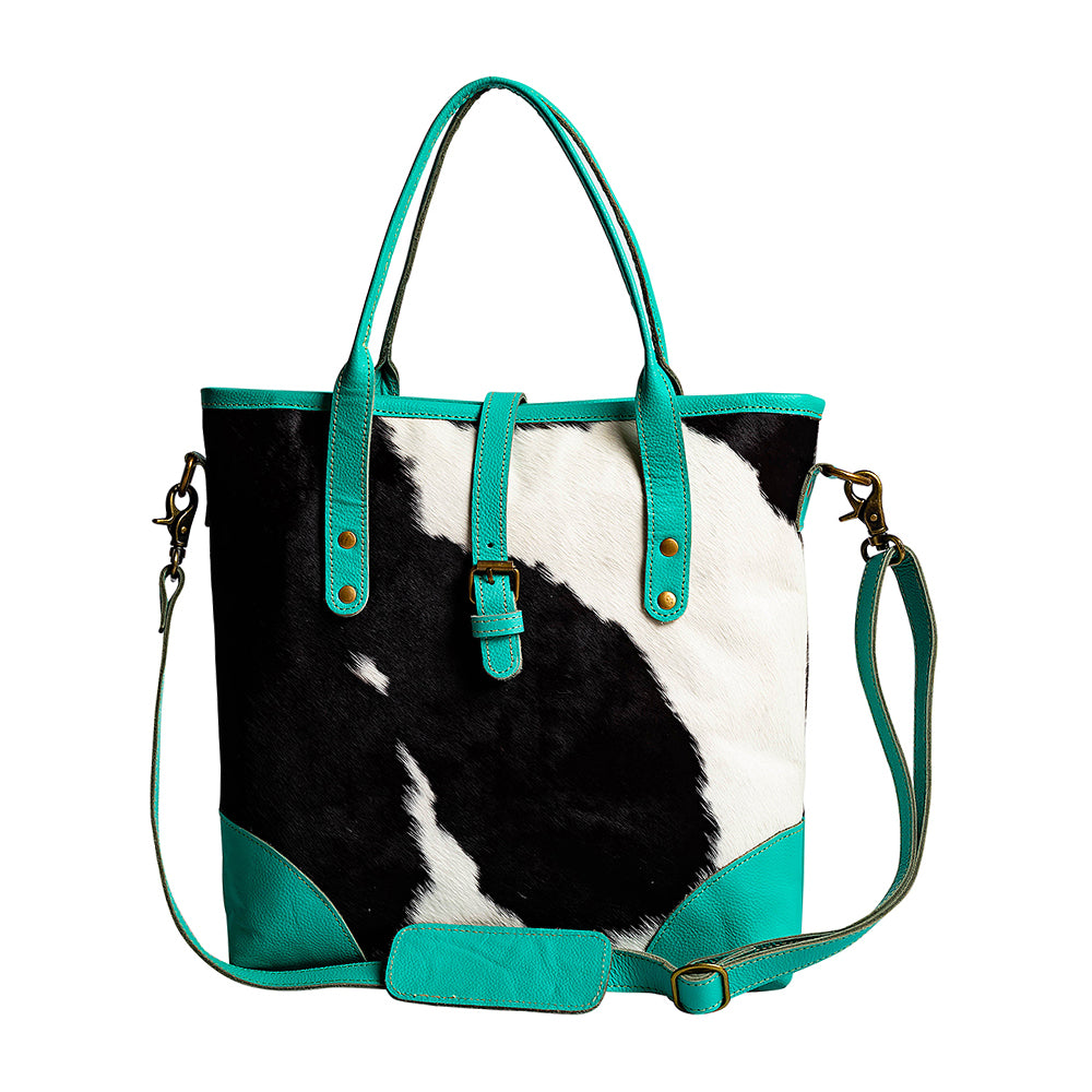 Pecos Pointe Canvas & Hairon Bag In Turquoise - Myra USA