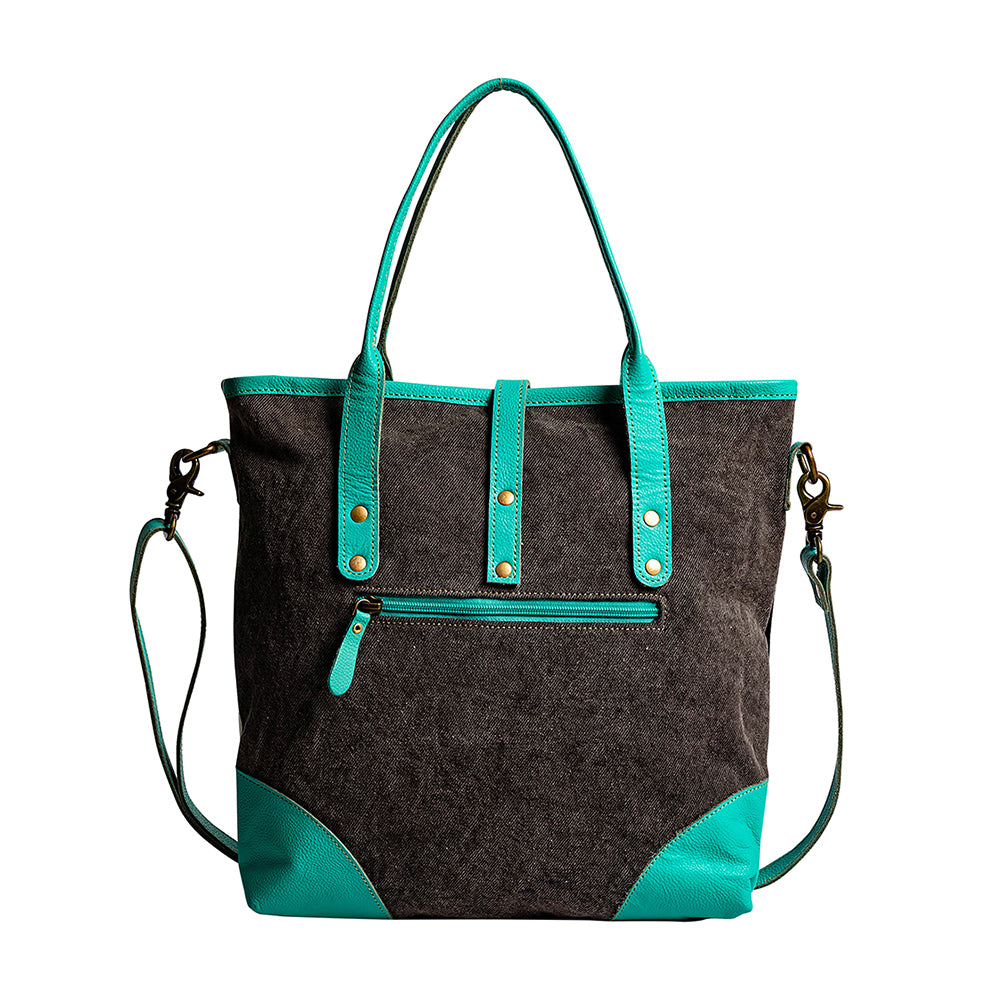 Pecos Pointe Canvas & Hairon Bag In Turquoise - Myra USA