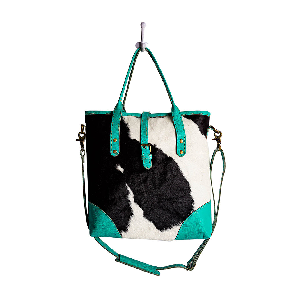 Pecos Pointe Canvas & Hairon Bag In Turquoise - Myra USA