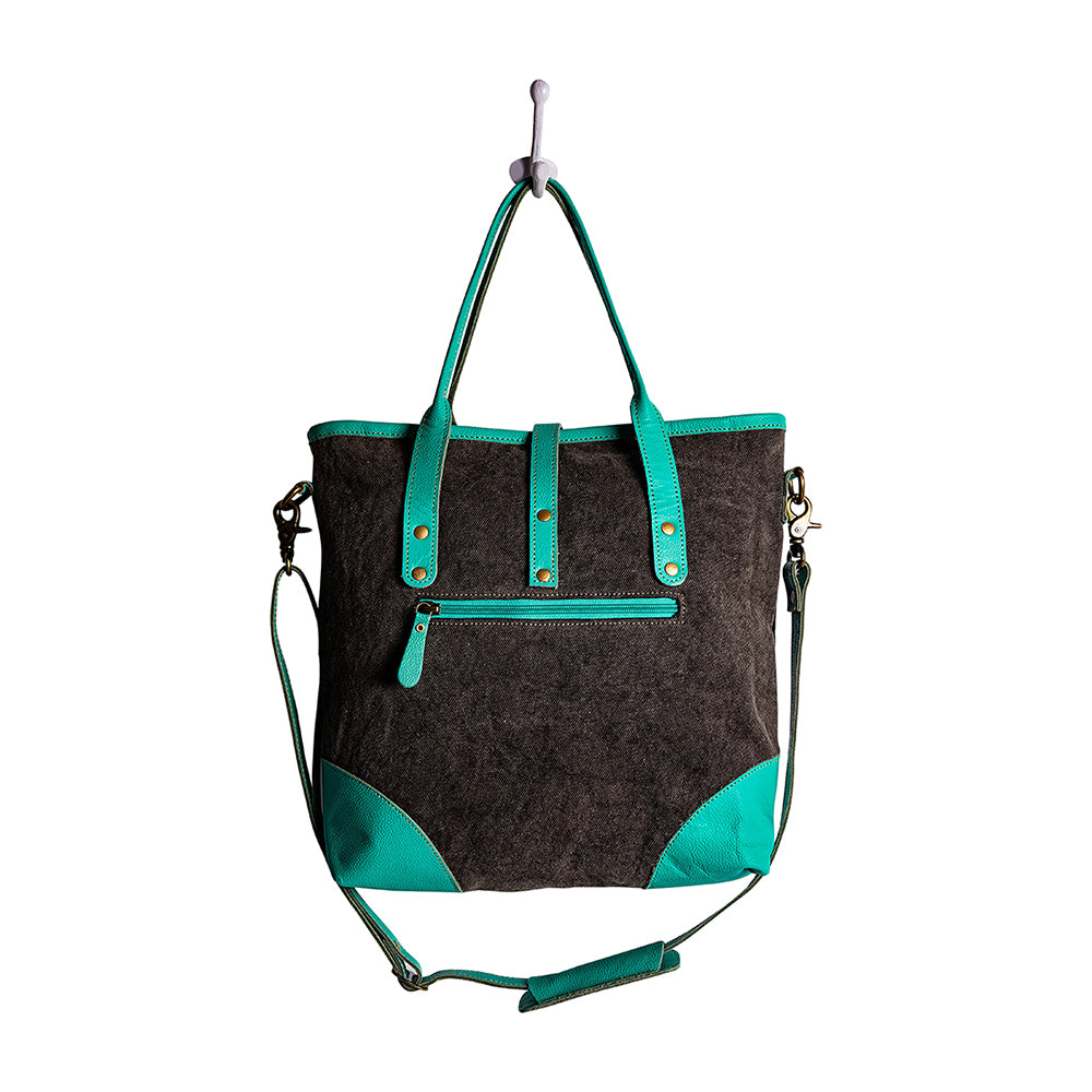 Pecos Pointe Canvas & Hairon Bag In Turquoise - Myra USA