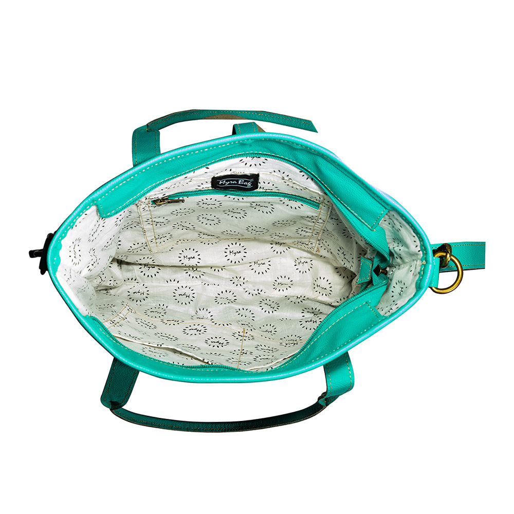 Pecos Pointe Canvas & Hairon Bag In Turquoise - Myra USA