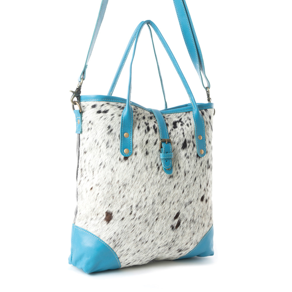 Pecos Pointe Canvas & Hairon Bag In Blue - Myra USA