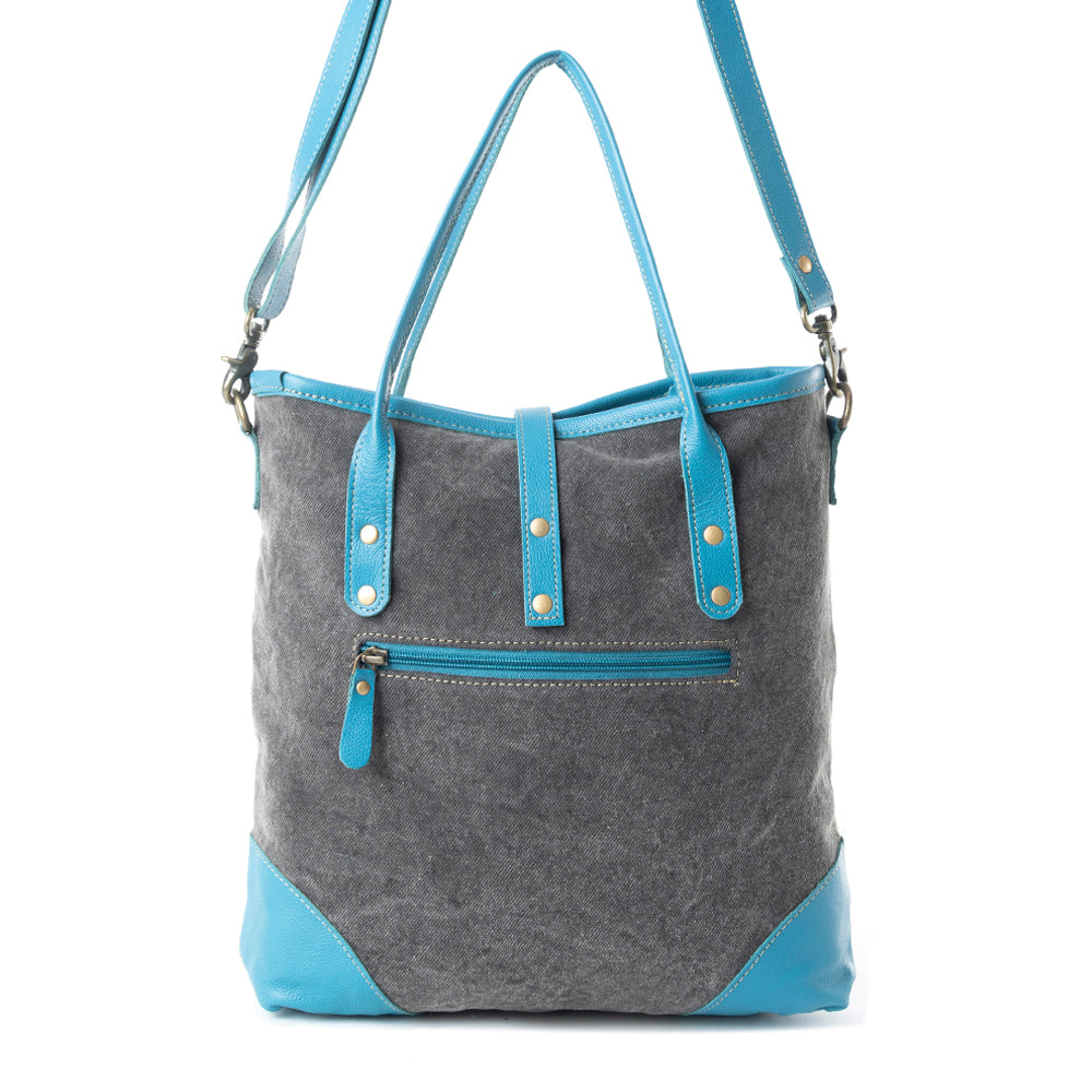Pecos Pointe Canvas & Hairon Bag In Blue - Myra USA