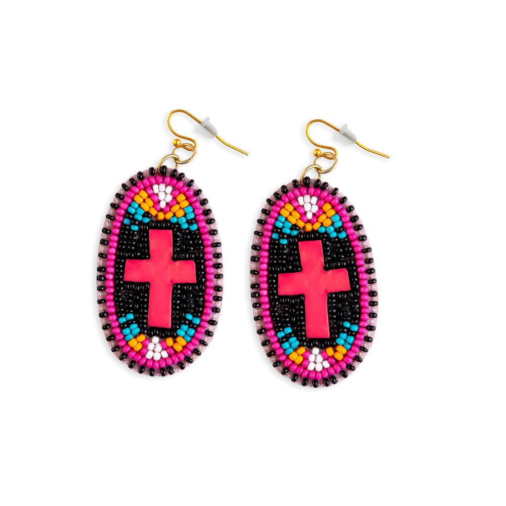 Purple Cross Beaded Earrings - Myra USA