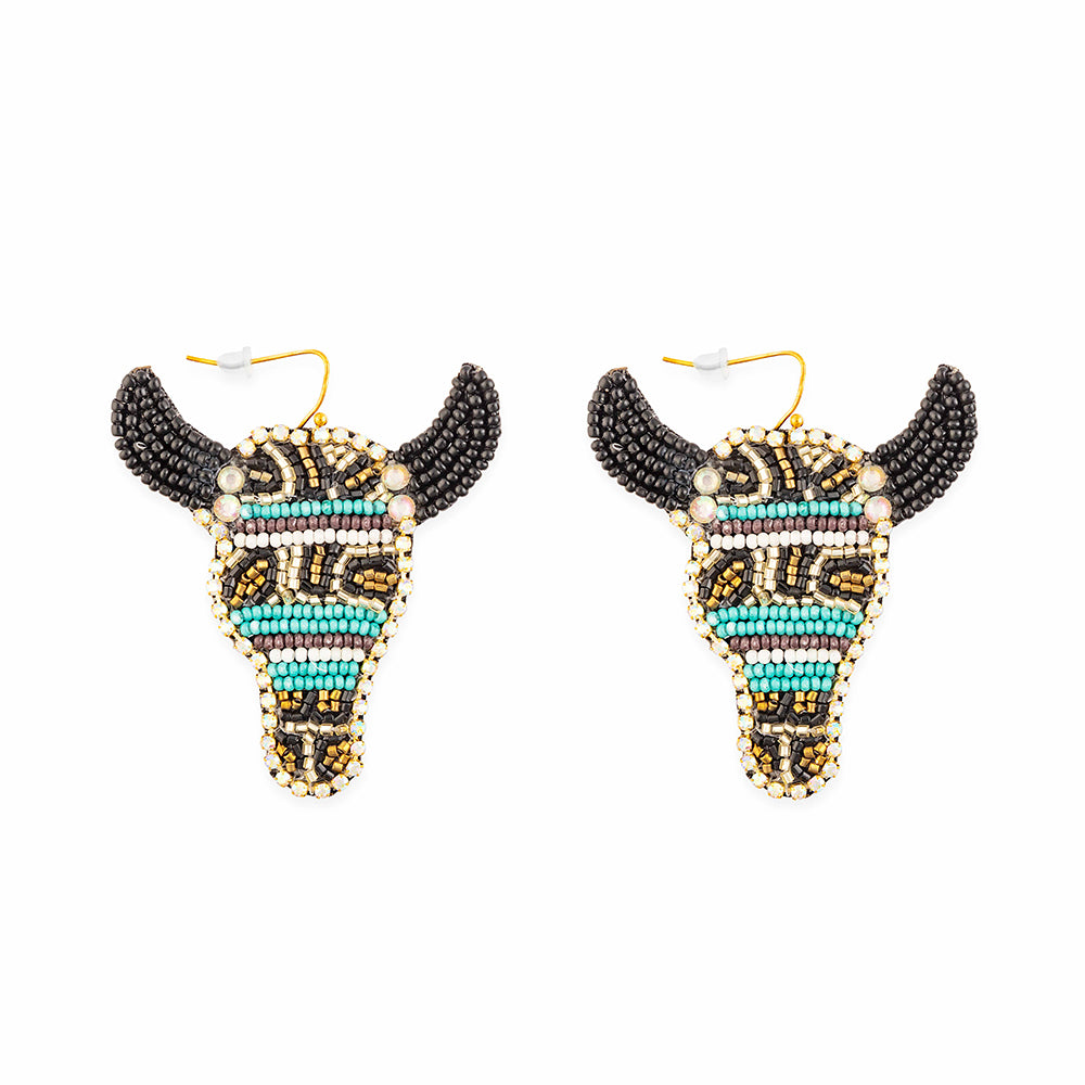 Blue Bull Beaded Earrings - Myra USA