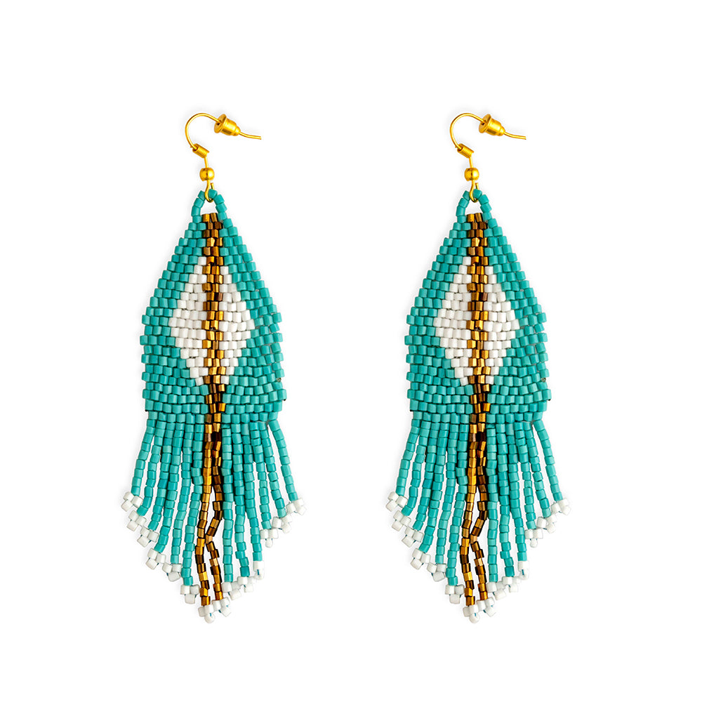 Beth Ridge Trail Beaded Earrings In Turquoise - Myra USA