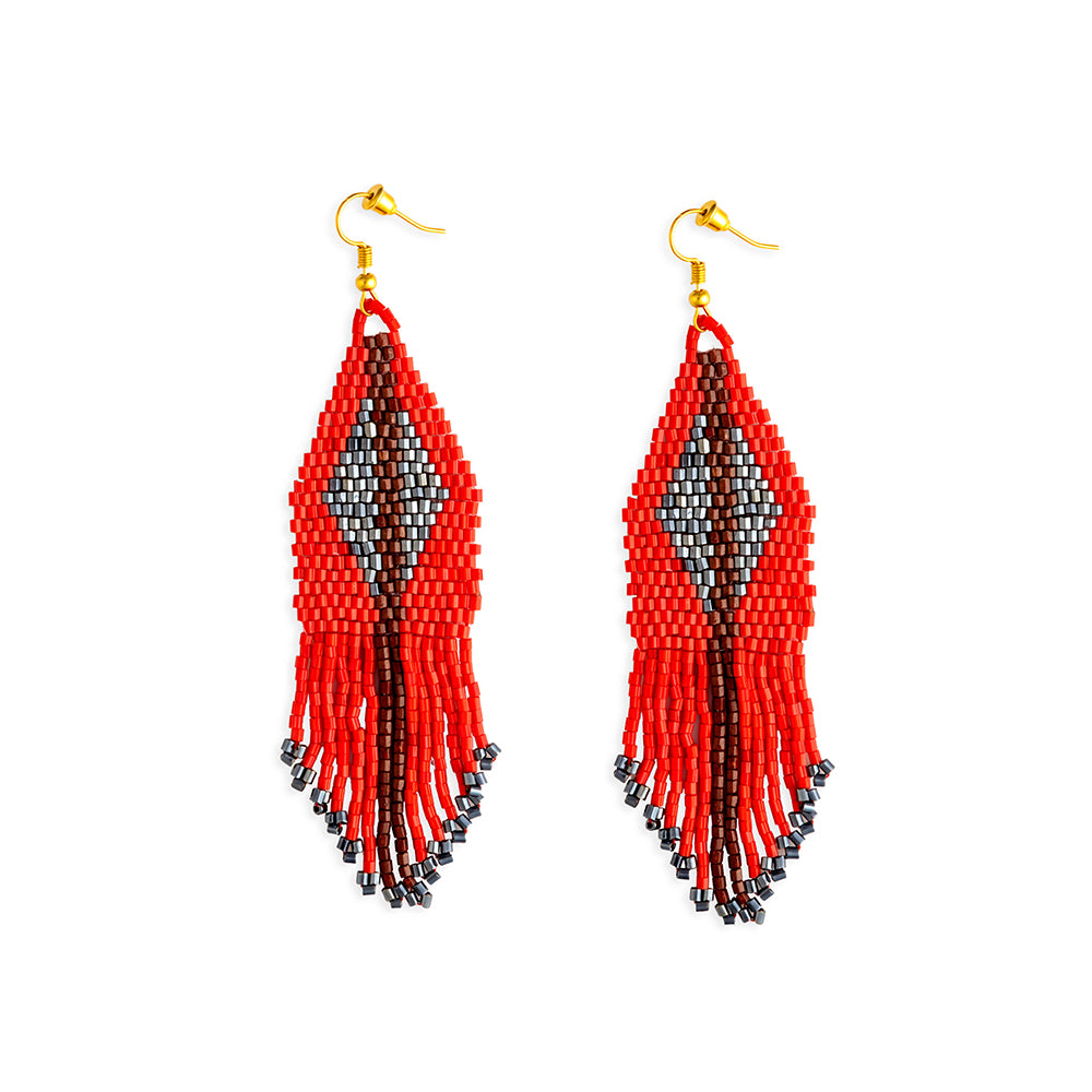 Beth Ridge Trail Beaded Earrings In Red - Myra USA