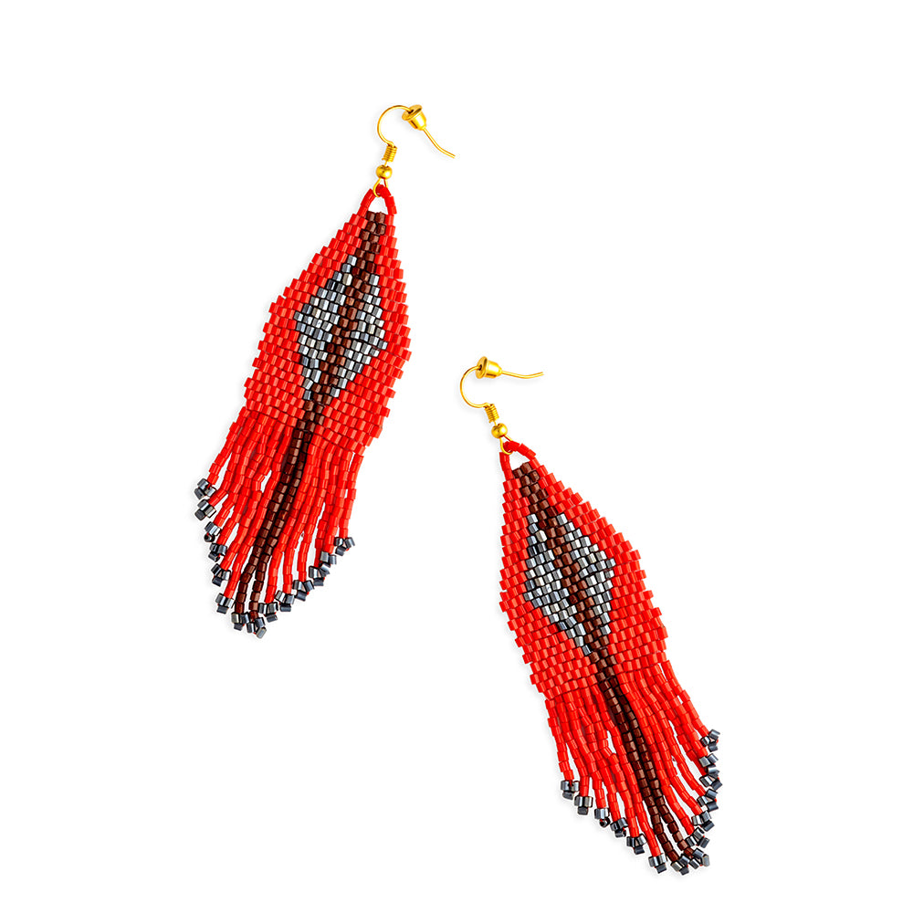 Beth Ridge Trail Beaded Earrings In Red - Myra USA