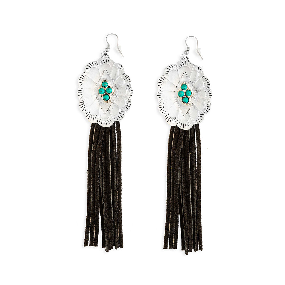 Zinnia Canyon Fringe Earring In Black - Myra USA
