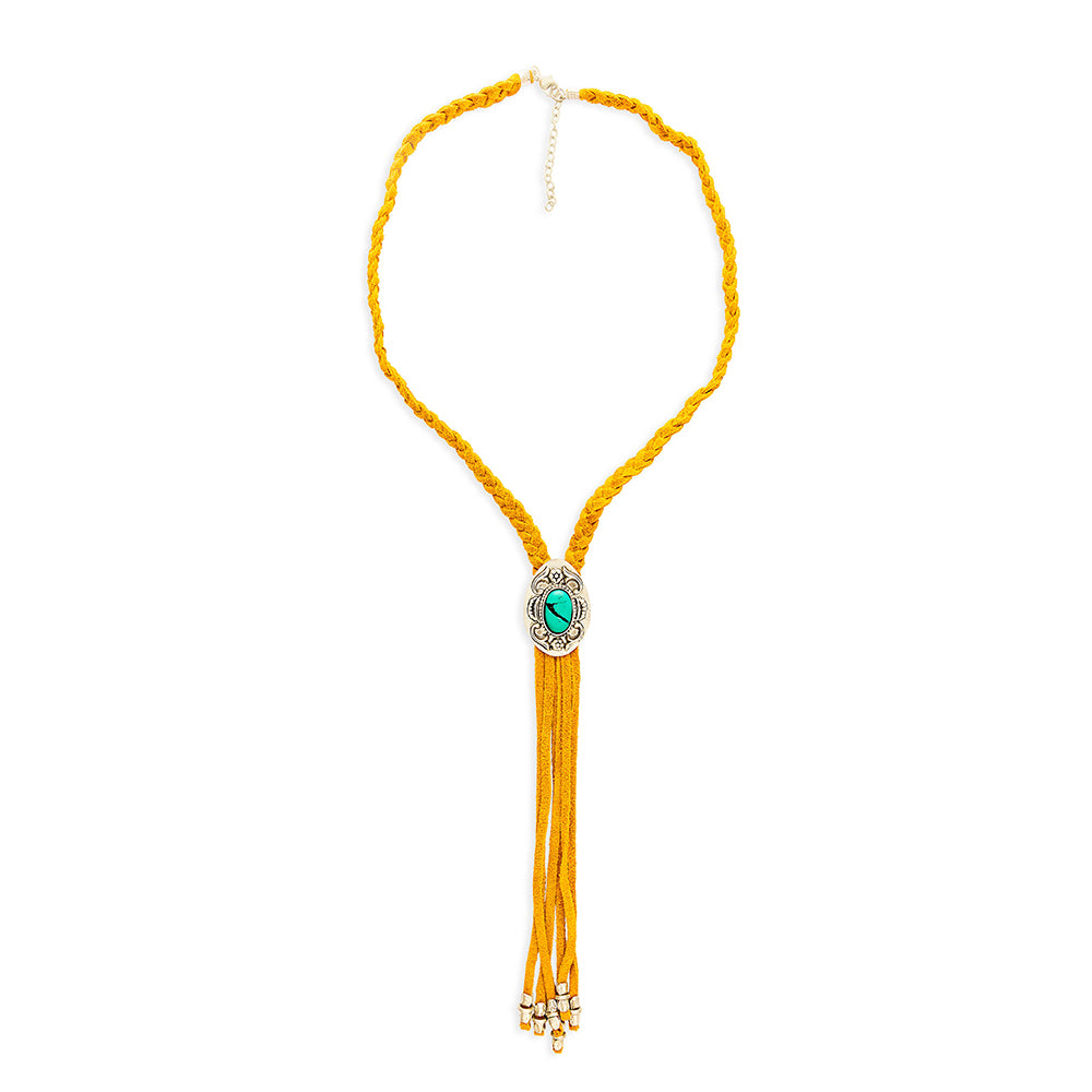 Prairie Concho Suede Leather Drop Necklace - Myra USA
