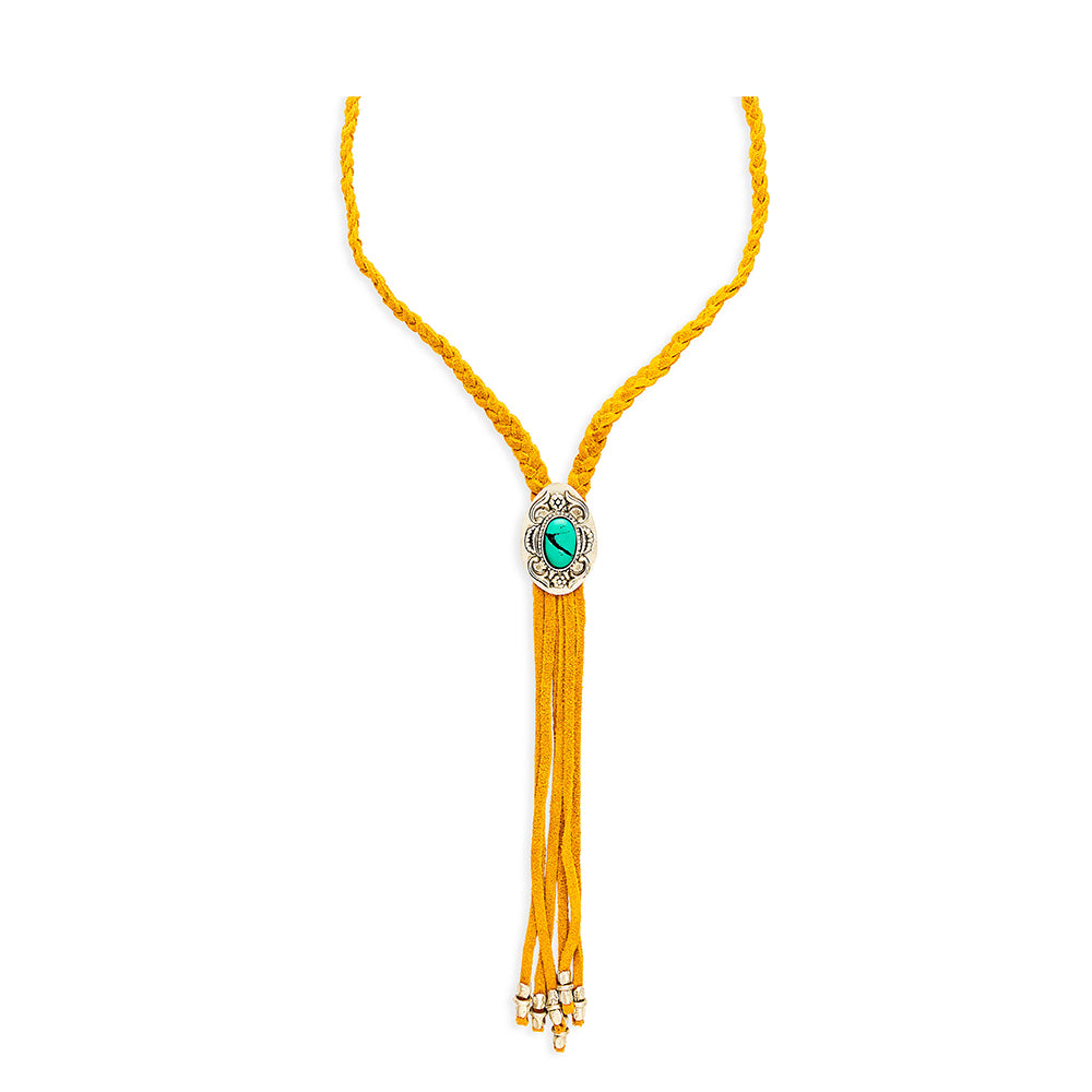 Prairie Concho Suede Leather Drop Necklace - Myra USA