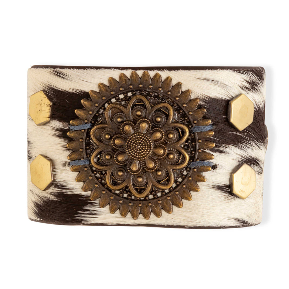 Brandianna Hair-On Hide Cuff Bracelet In Dark - Myra USA